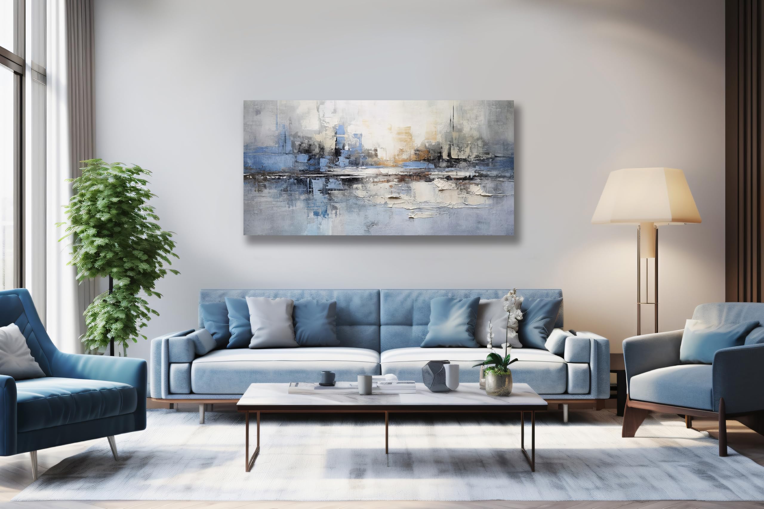 Vhming Abstract Wall Art Wall Decor Blue And Gray White Modern Canvas Wall Paintings Abstract Artwork For Living Room Bedroom Ba