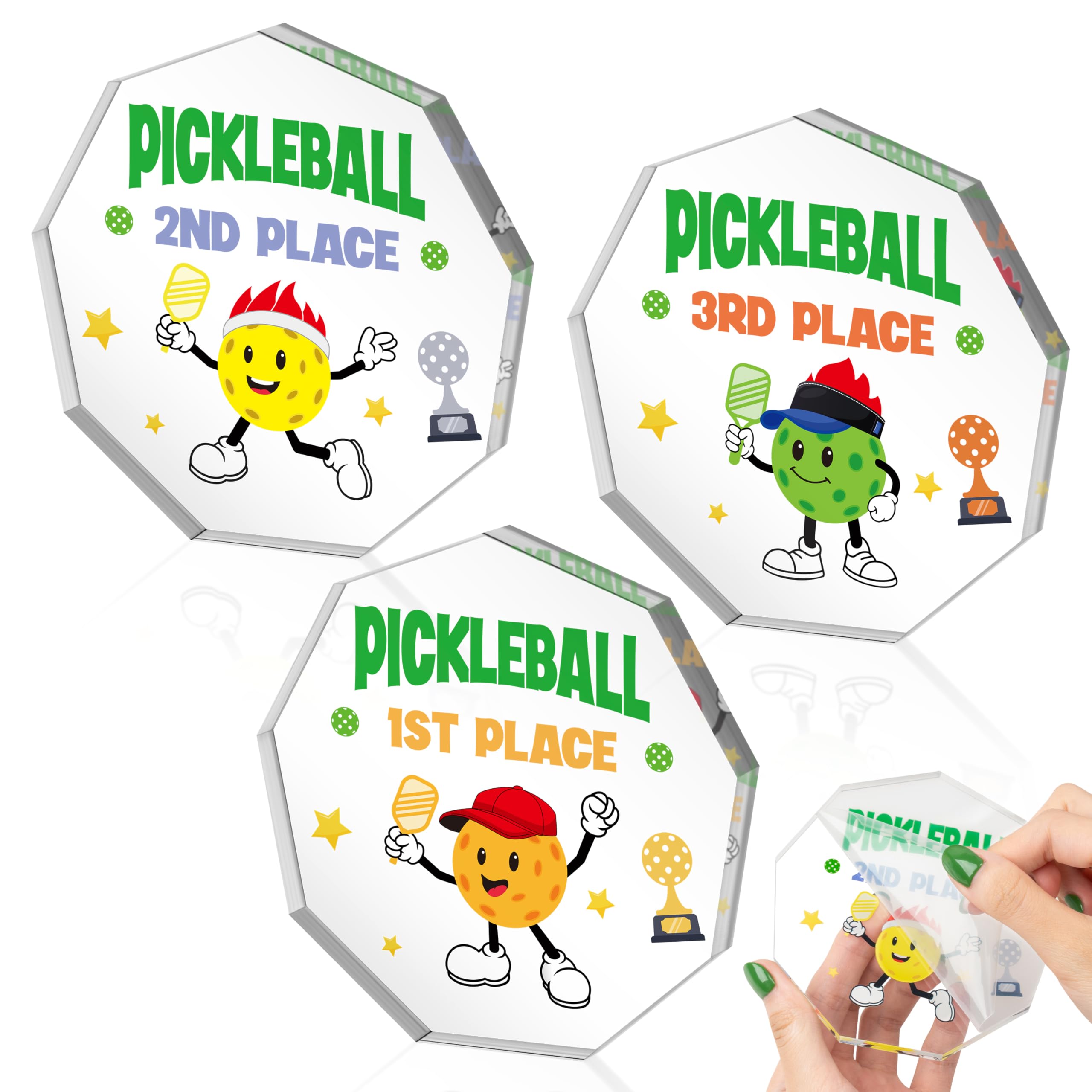 WATINC Pickleball Trophy Award for Tournament - 3PCS 1st 2nd 3rd Place Acrylic Medal Gift for Pickle Baller Competitions, Funny 