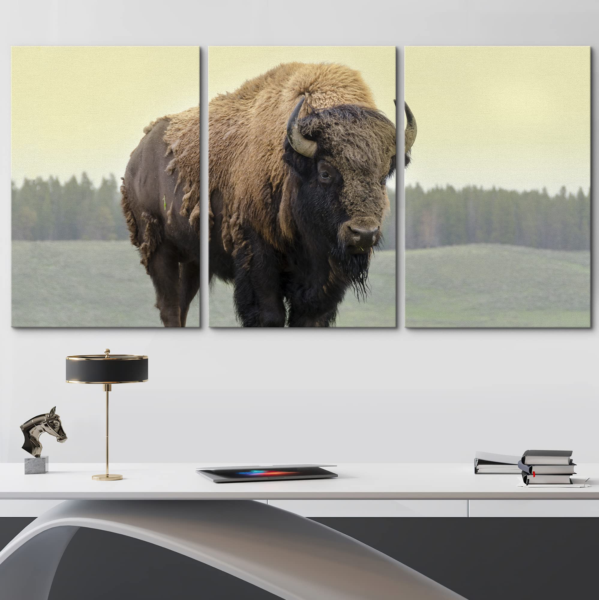 wall26 Canvas Print Wall Art Set Yellowstone National Park Grasslands Bison Animals Wildlife Photography Modern Art Rustic Scenic Nature Chic Colorful for Living Room  Bedroom  Office - 24''x36''x3