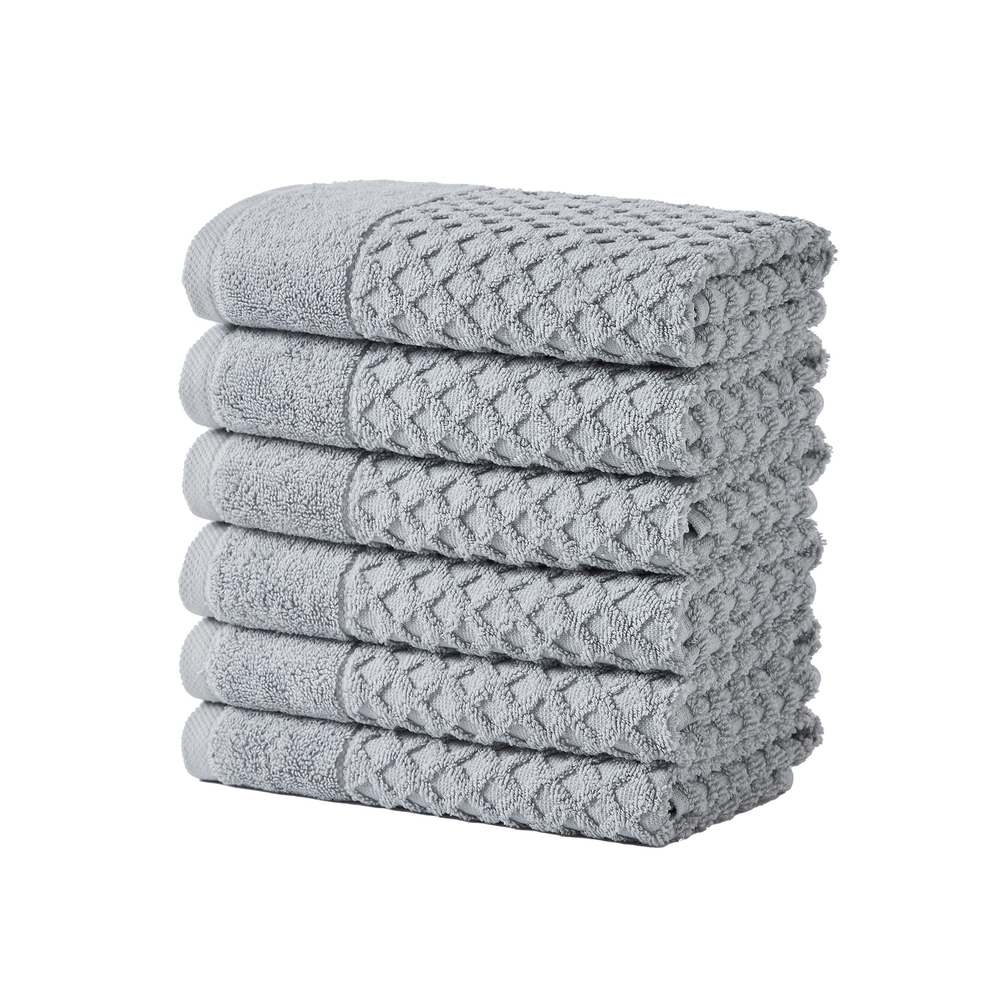 Light Grey Bath Towels - 100% Cotton 6 Pack 26x16 Hand Towel Set - Absorbent, Durable, Quick-Dry Towels for Bathroom