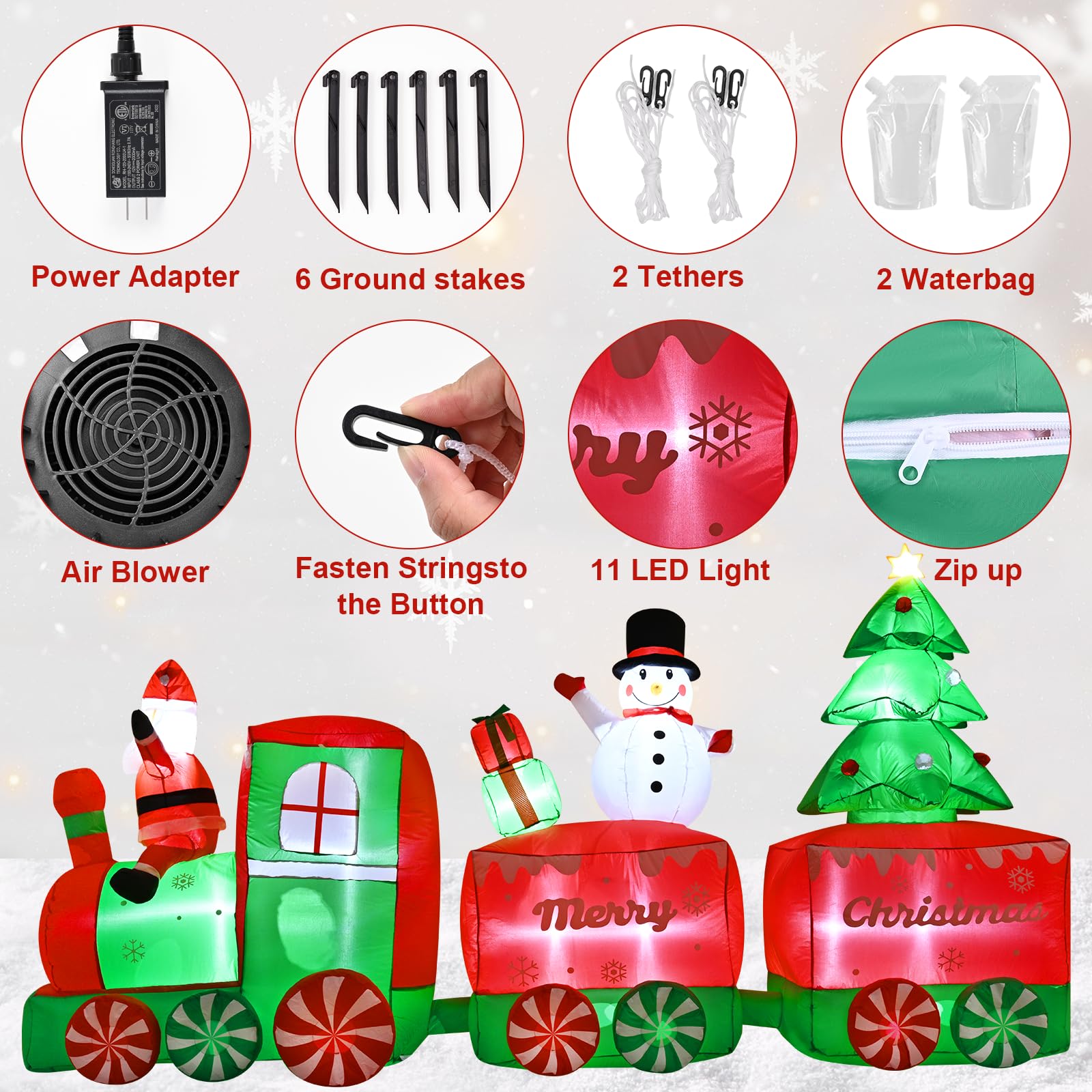 FRAMICS 10.5 FT Christmas Inflatable Train with Santa Claus, Multicolor LED Lights, Polyester, Easy Setup, Large