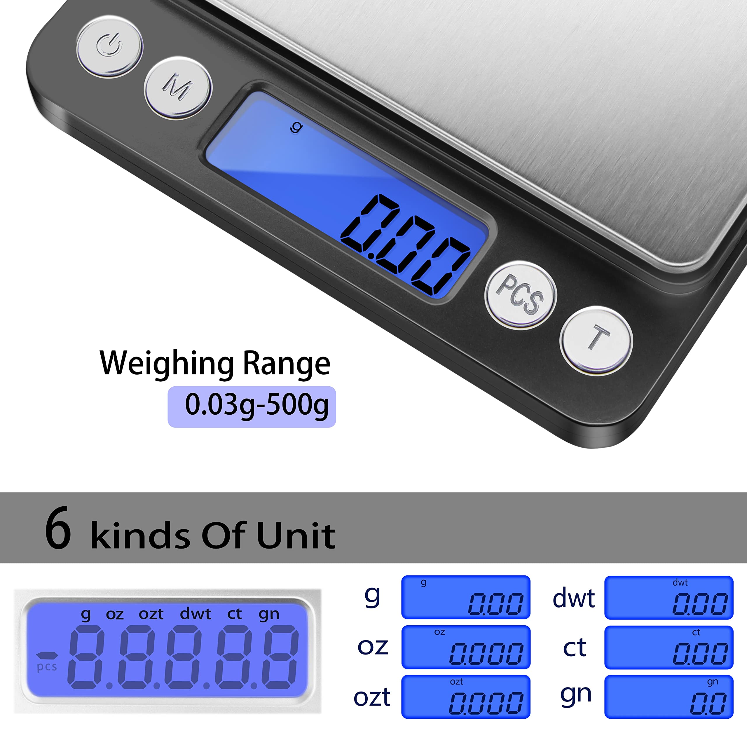 Fuzion Digital Gram Scale With 2 Trays, 500G/ 0.01G Small Jewelry Scale, 6 Units Gram Scales Digital Weight Gram And Oz, Tare Fu