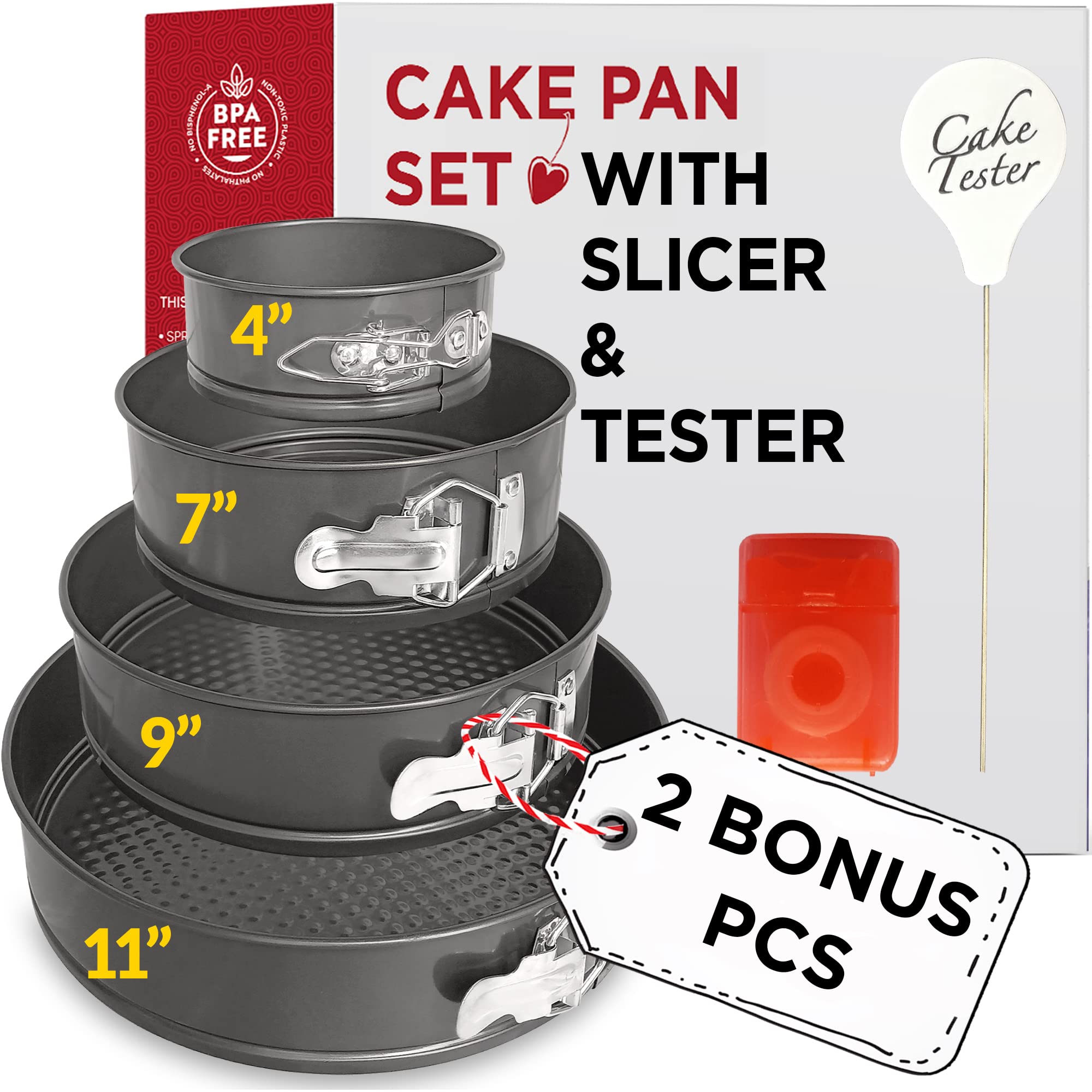 Springform Pan Set Of 4 (4/7/9/11 Inch) With Cake Slicer And Cake Tester | Spring Form Pans For Baking | Nonstick Leakproof Spri