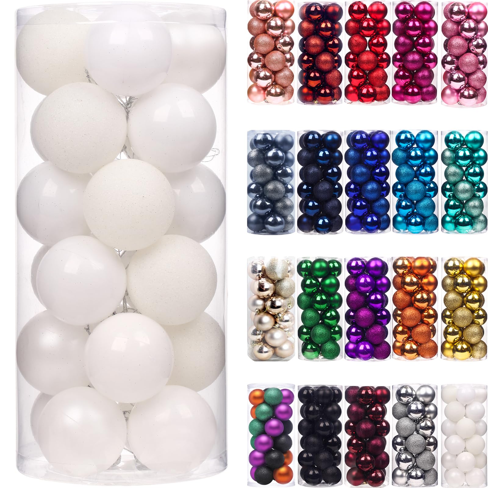 Emopeak 24Pcs Mini Christmas Balls Ornaments for Xmas Tree - 1.57 Inch Small Shatterproof Christmas Tree Decorations Hanging Bal