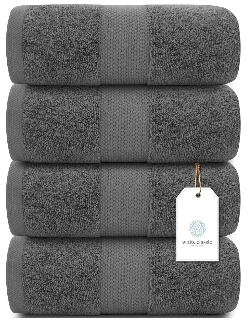 White Classic Luxury Bath Towels Extra Large - Cotton Hotel Spa Bathroom Towel 30X56  4 Pack  Dark Gray