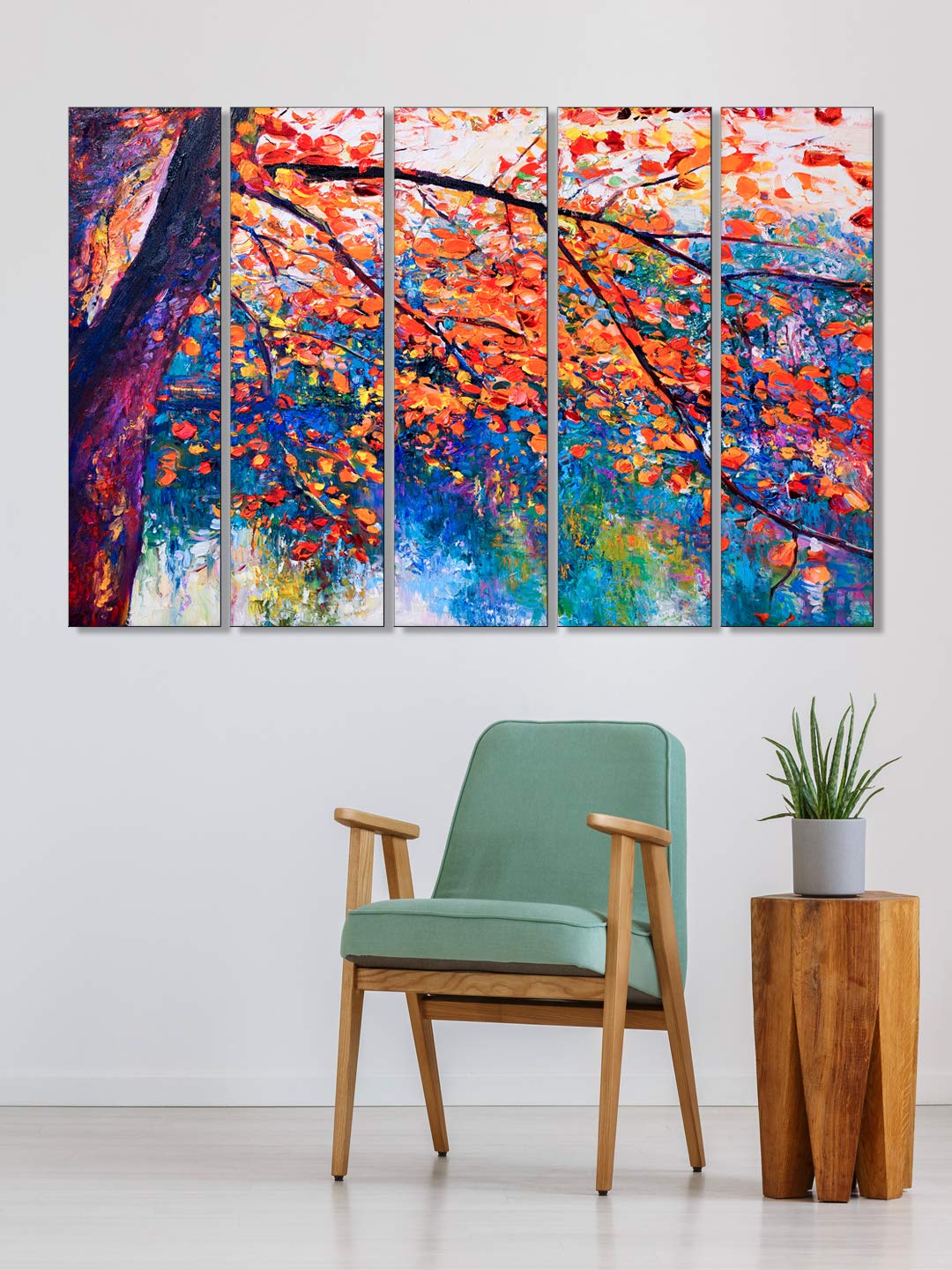 999Store Yellow Leaves Tree Mdf Art Panels (Mdf/Vinay_30X51 Inch_Yellow) 5Frames0432