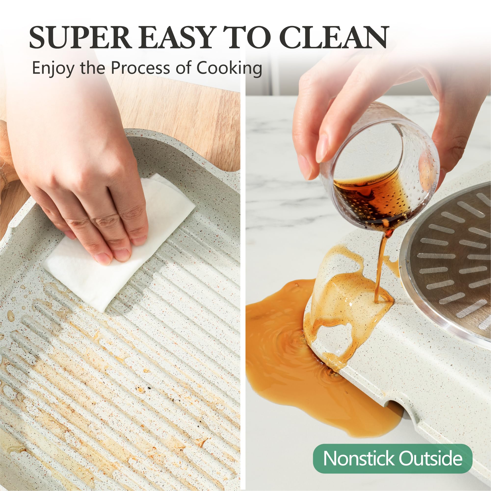 Sensarte Nonstick Ceramic Grill Pan For Stove Tops, Versatile Square Grilling Pan With Pour Spouts, Durable Grill Skillet For Al