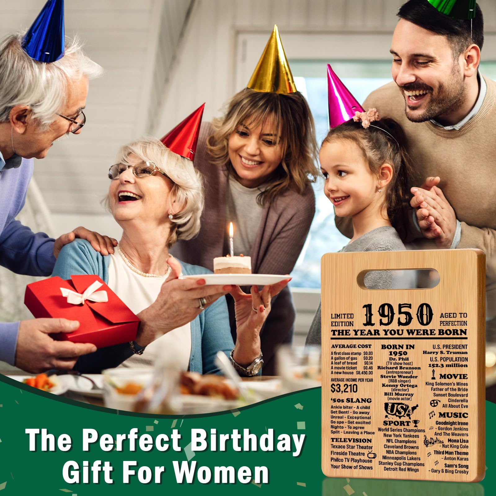 75th Birthday Gifts for Women Men, 1950 Cutting Board 75th Birthday Gifts for Her Him, Happy Birthday 75 Years Old Gifts 75th Bi