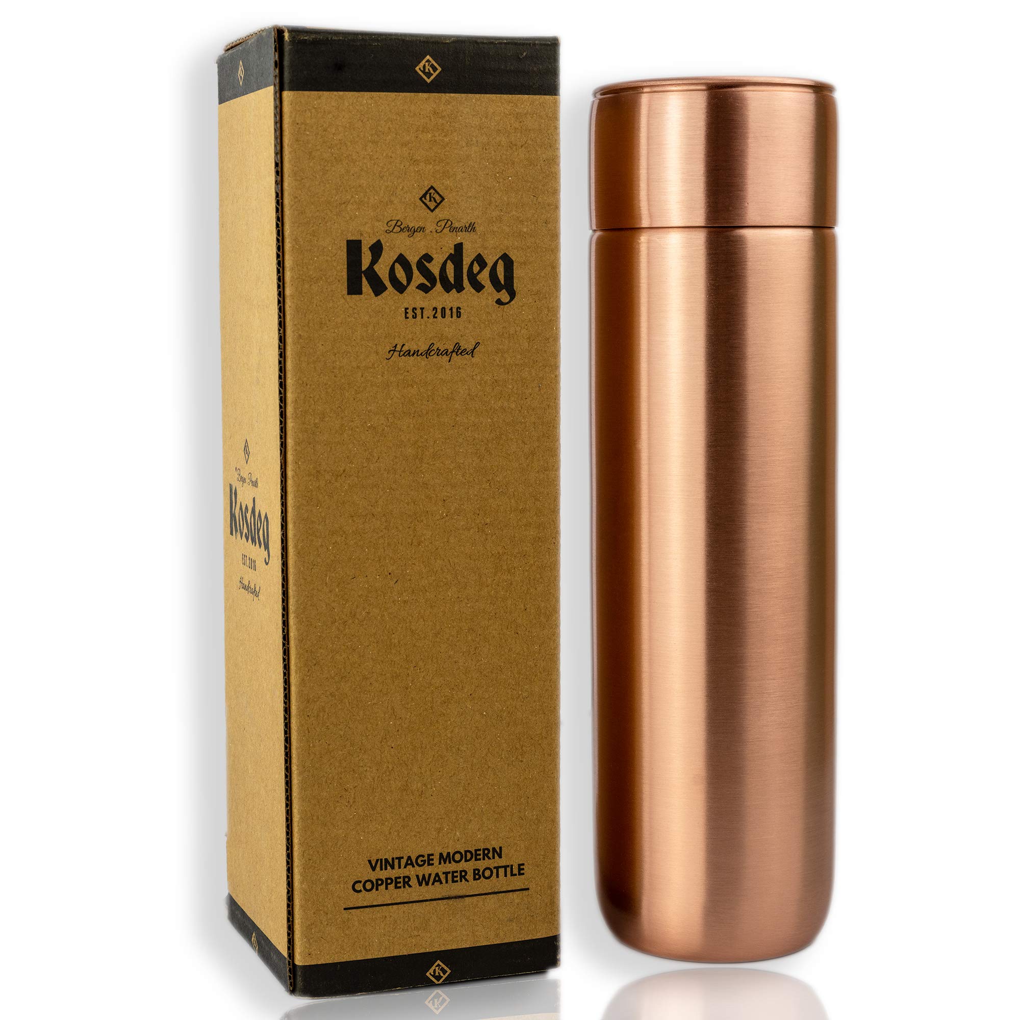 Kosdeg Copper Water Bottle - 16oz Vintage Modern Design - An Ayurvedic Copper Vessel For Drinking - Drink More Water, Lower Your