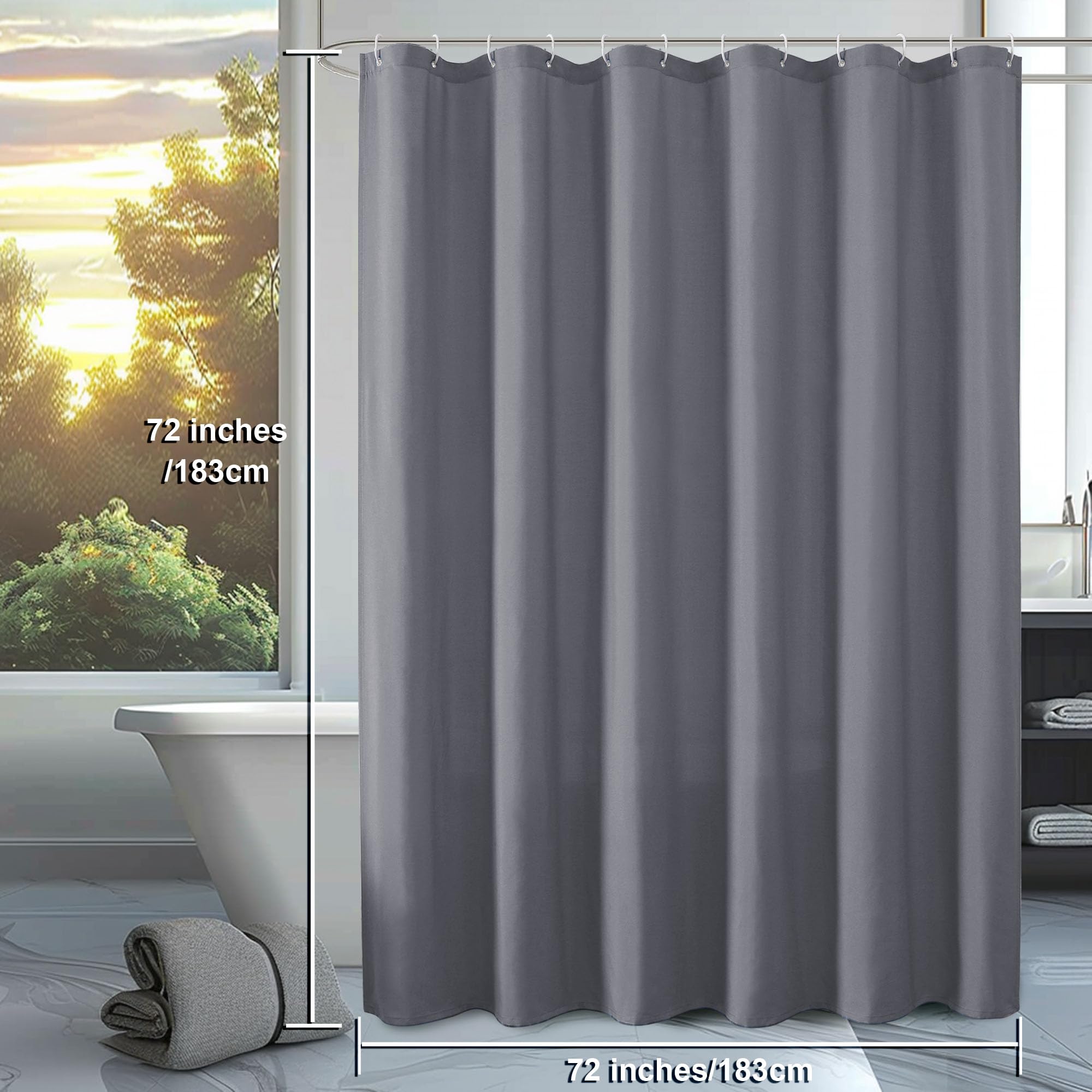 Ovzme Zora Grey Shower Curtain For Bathroom, Fabric Shower Curtain - Soft Cloth & Hotel Spa Quality, Water Repellent Bath Curtai
