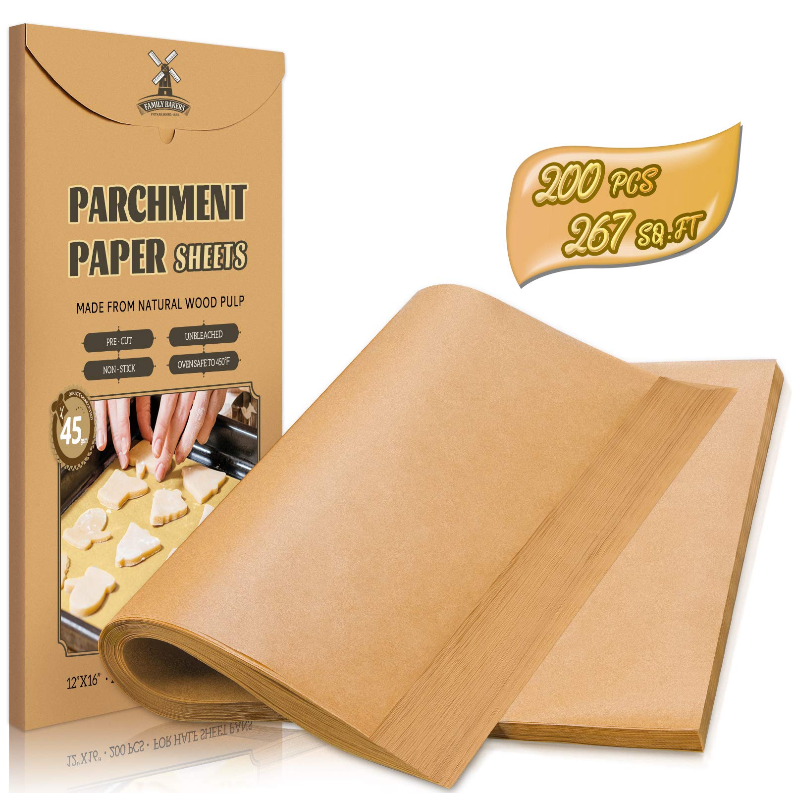 200 Pcs Unbleached Parchment Paper Baking Sheets, 12 X 16 Inch, Precut Non-Stick Parchment Sheets For Baking, Cooking, Grilling,