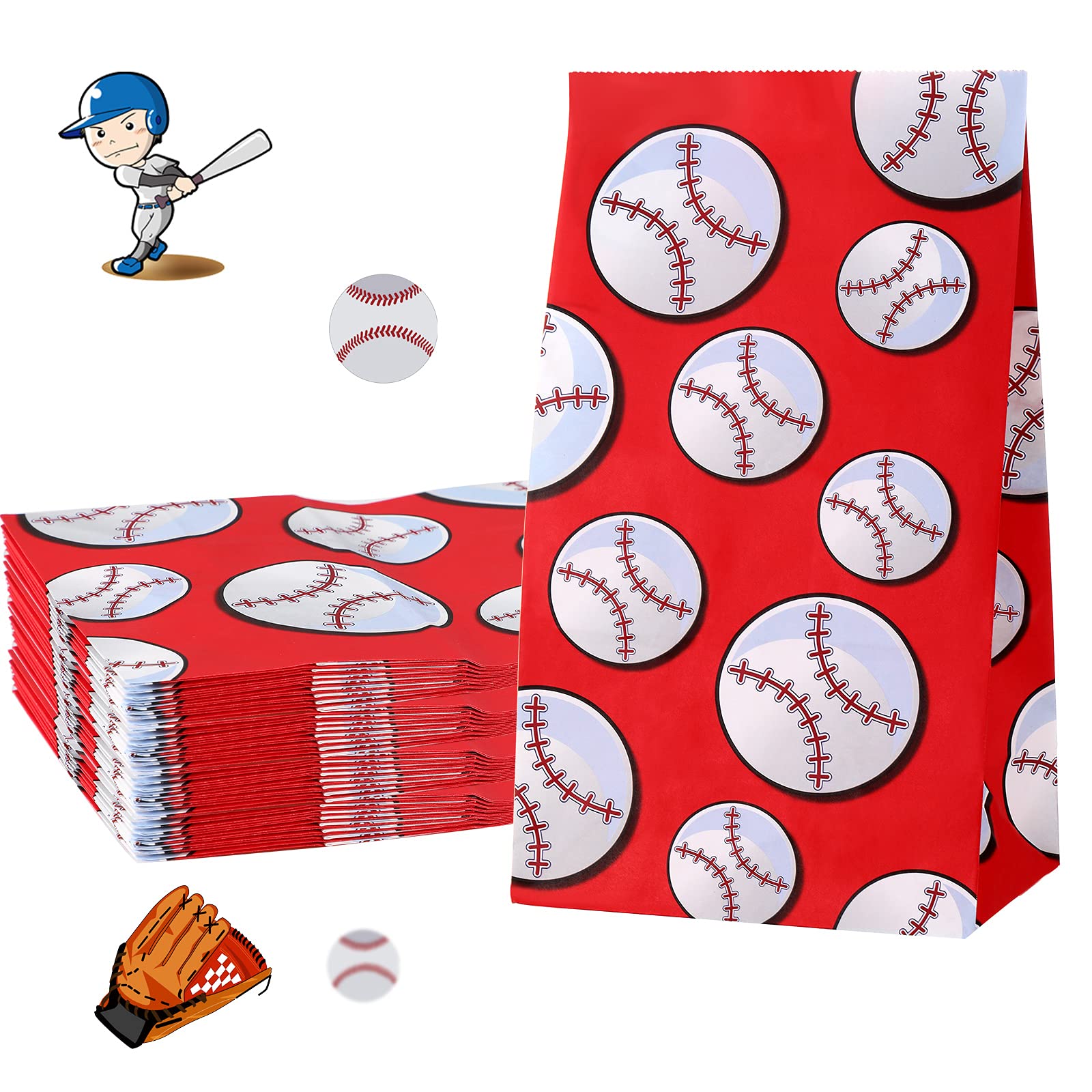 30 Pieces Baseball Party Bags Gift Bag Baseball Print Paper Candy Bags Baseball Party Favor Goodies Bags Baseball Treat Bags For