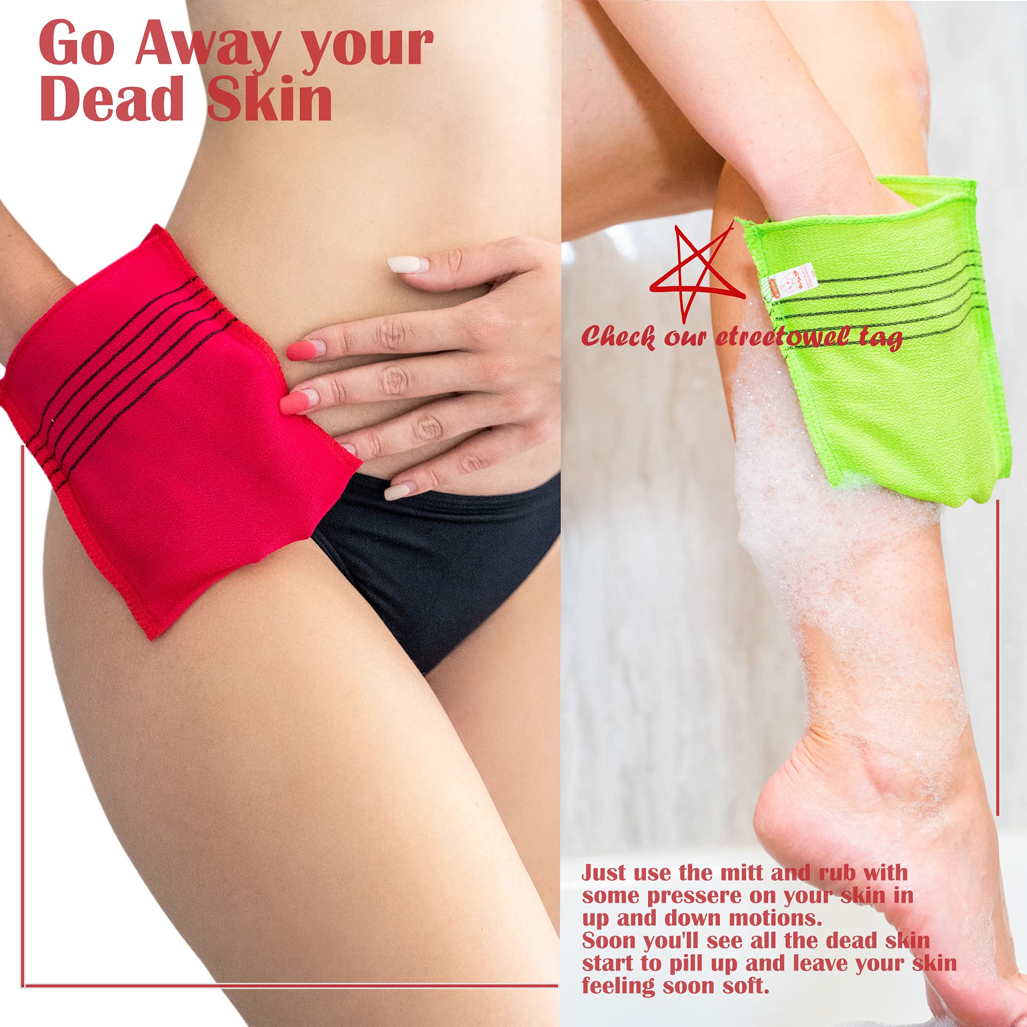 Etreetowel Anti-Shrink Korean Asian Exfoliating Bath Washcloths Mitt Scrub For Body Washcloth Glove Premium Viscose Rayon Towel