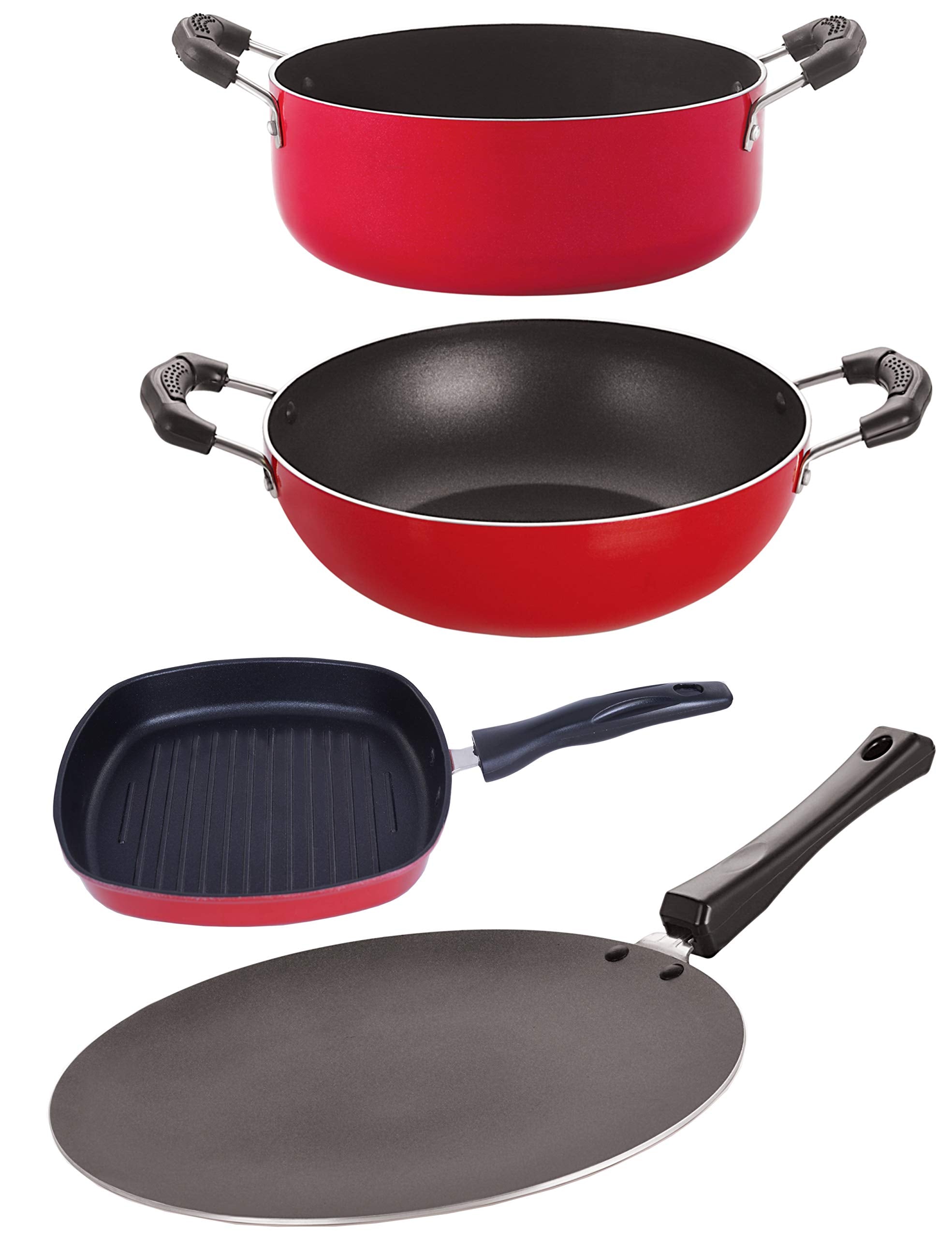 Nirlon Nonstick Coating Aluminium Heat Resistance Cookware Gift4 Pieces Set Fer With Bakelite Handle For Superior Grip (1 Concav
