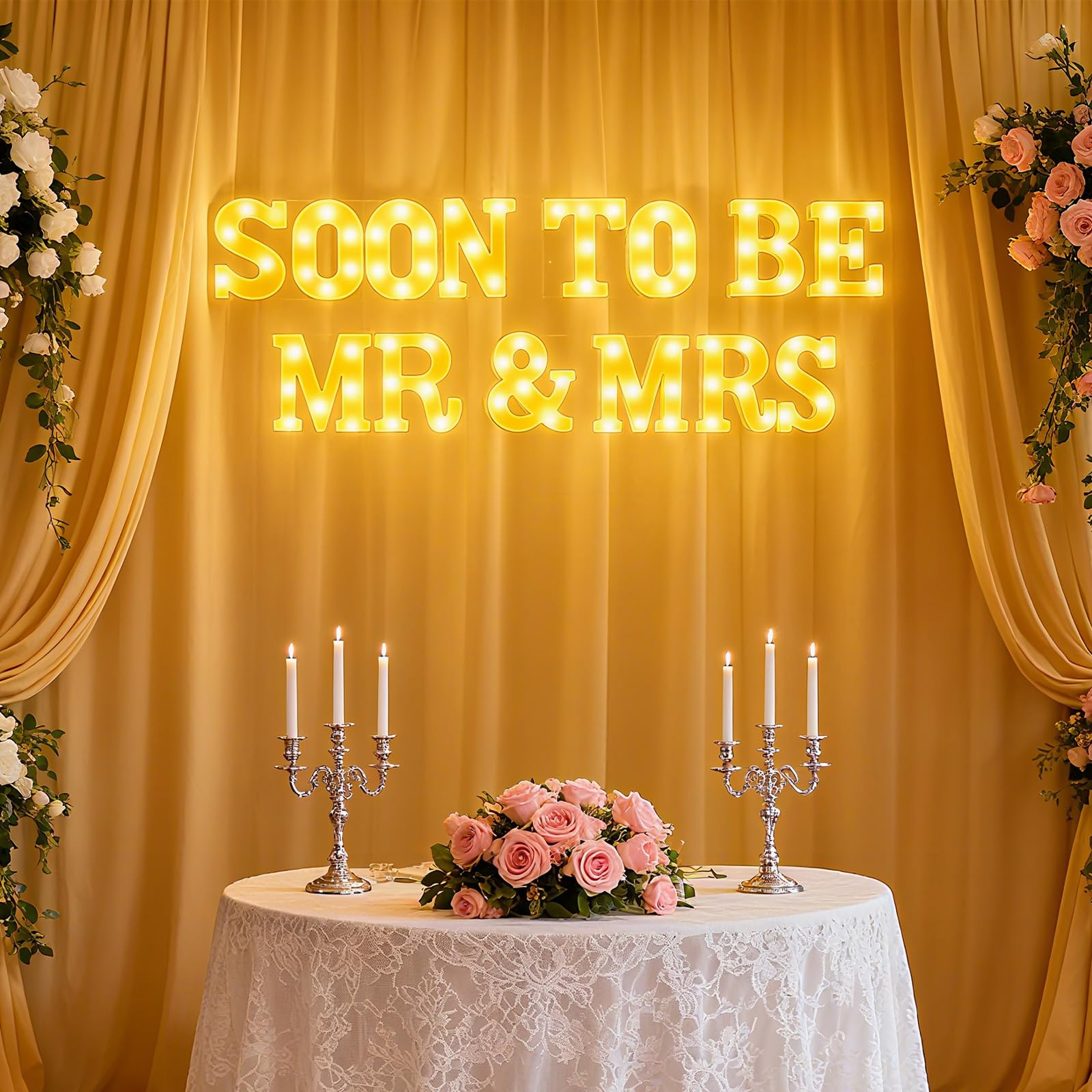 Honoson 14 Pcs Soon to Be Mr&mrs Light Sign Wedding Party Decoration LED Neon Light up Sign Table Decoration for Wedding Engagem