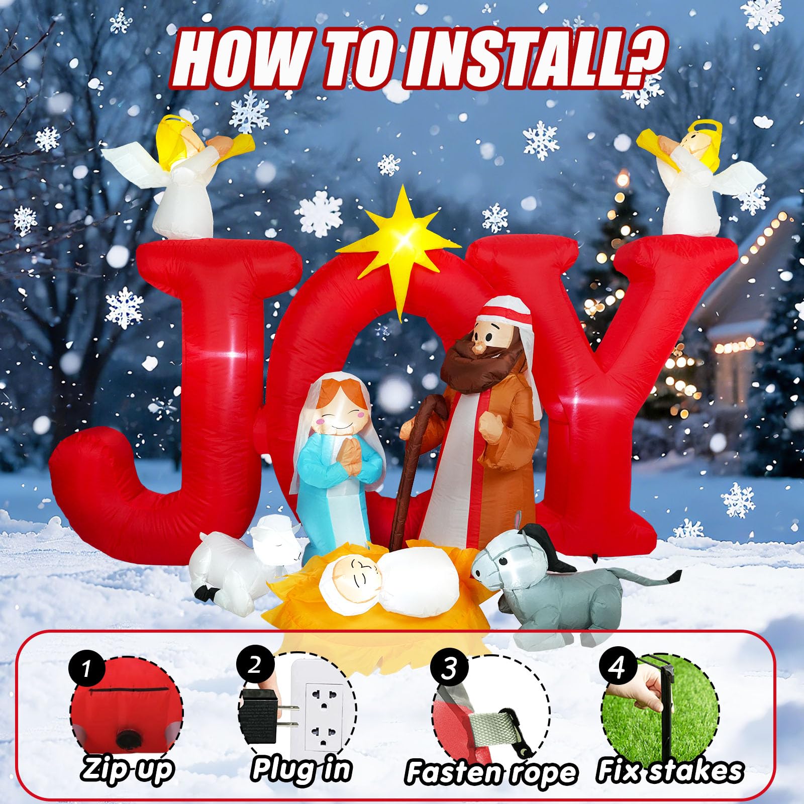 8 FT Christmas Inflatables Nativity Scene Outdoor Decoration for Yard, Christian Christmas Decorations Nativity Set Outdoor, Joy