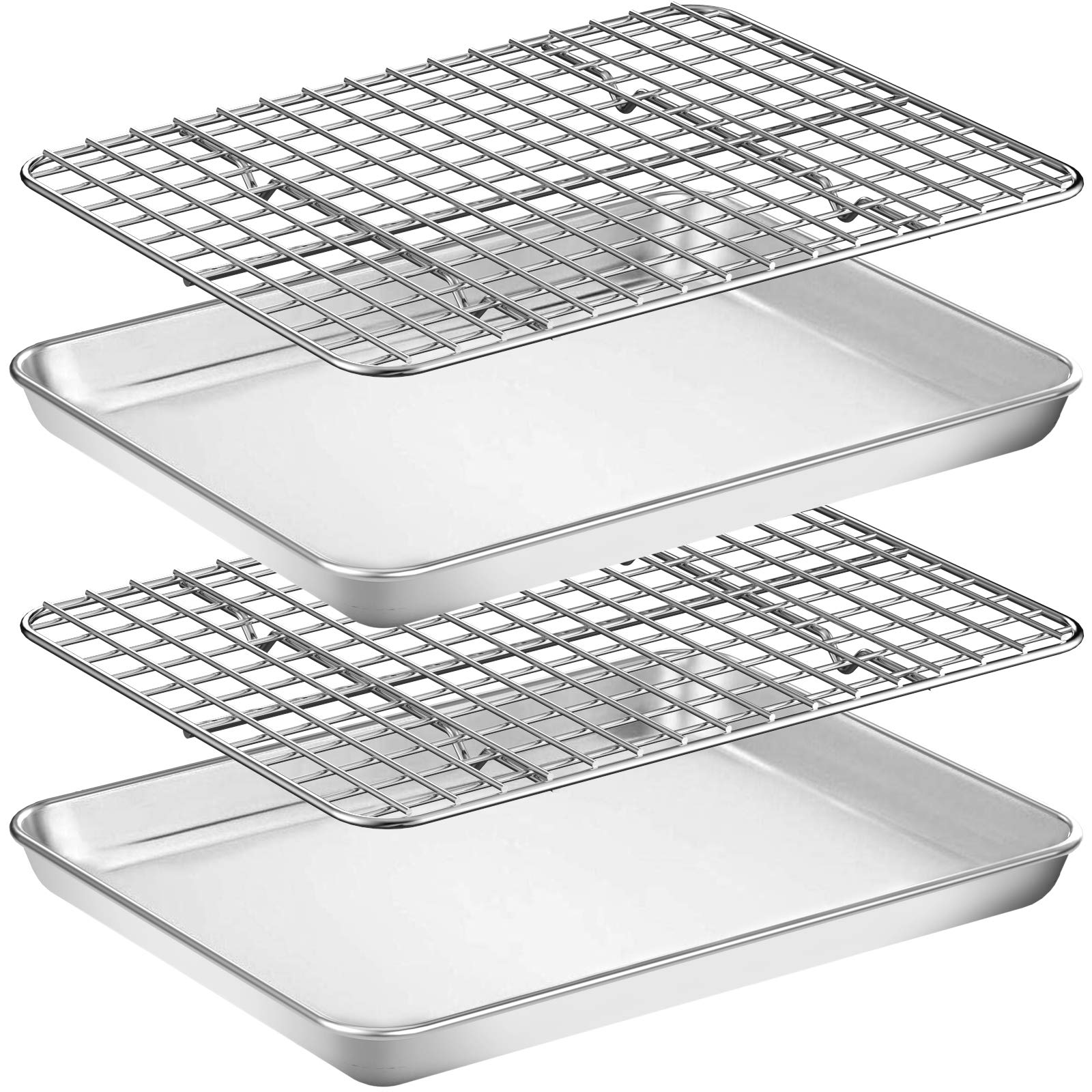 Baking Sheet With Rack Set [2 Pans + 2 Racks], Wildone Stainless Steel Cookie Sheet Baking Pan Tray With Cooling Rack, Size 10 X