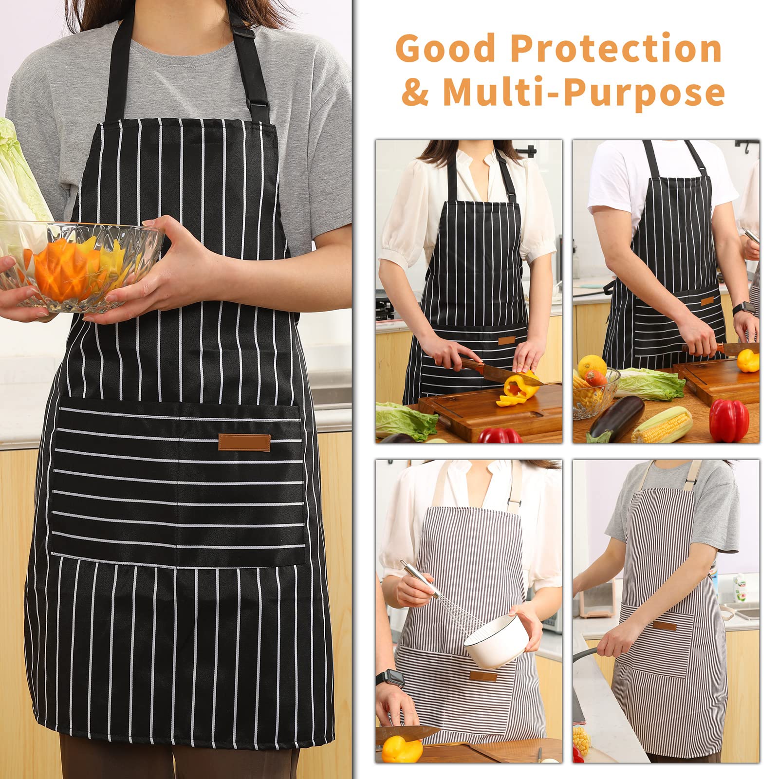 Tosewever 2 Pieces Kitchen Cooking Aprons, Cotton Polyester Blend Adjustable Bib Aprons With 2 Pockets For Women Men Chef Chef (