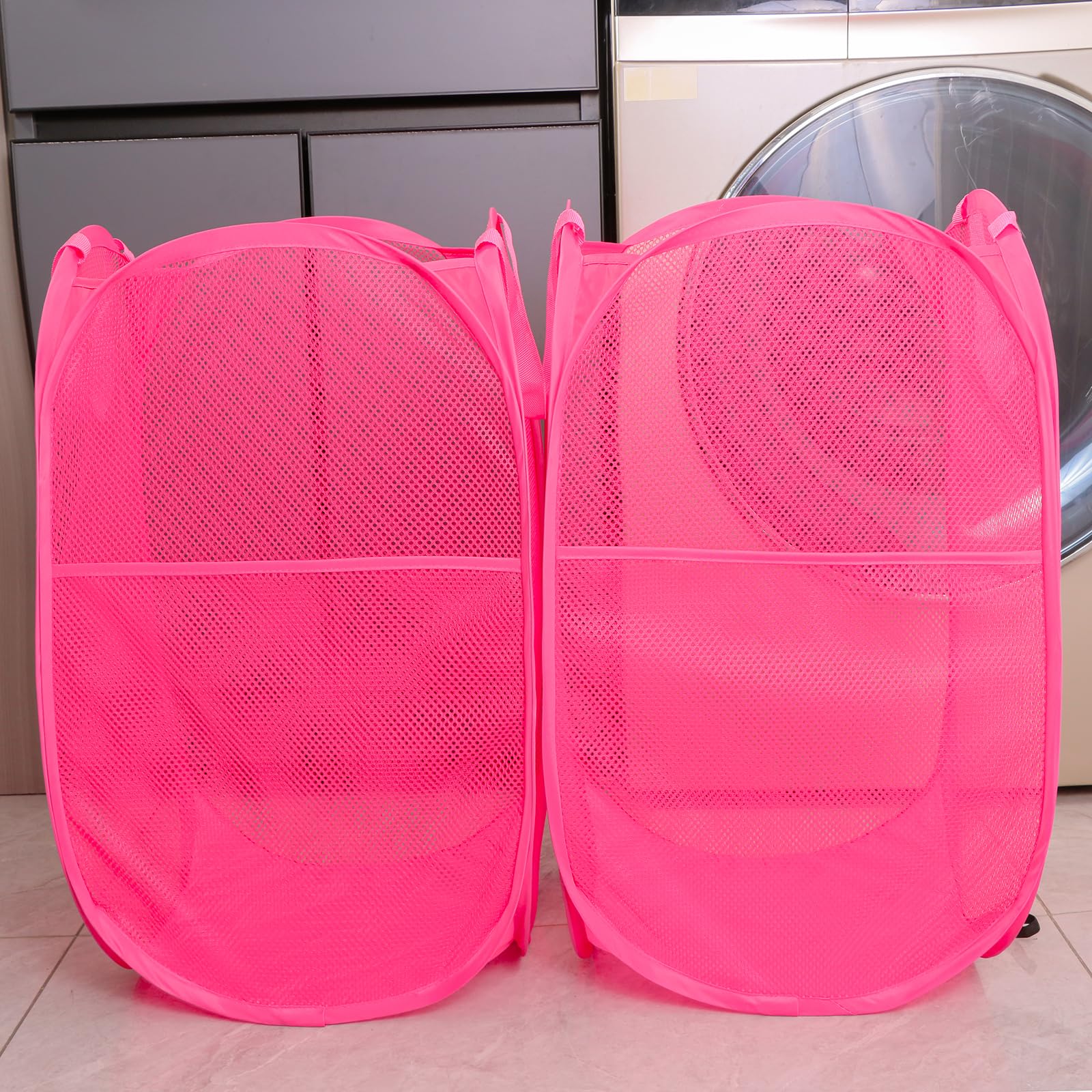 Collapsible Mesh Laundry Basket,Pop Up Laundry Hamper-Easy Storage, Ideal For Home And Travel Use (2 Rose)