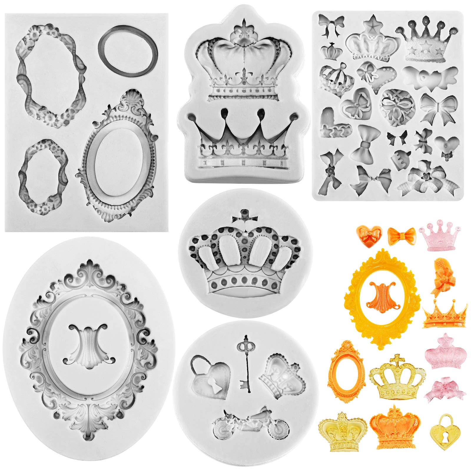 Patelai 6 Pieces Photo Frame Silicone Molds Crown Fondant Mold Vintage Frame Fondant Mold Crown Silicone Mold For Diy Cupcake To