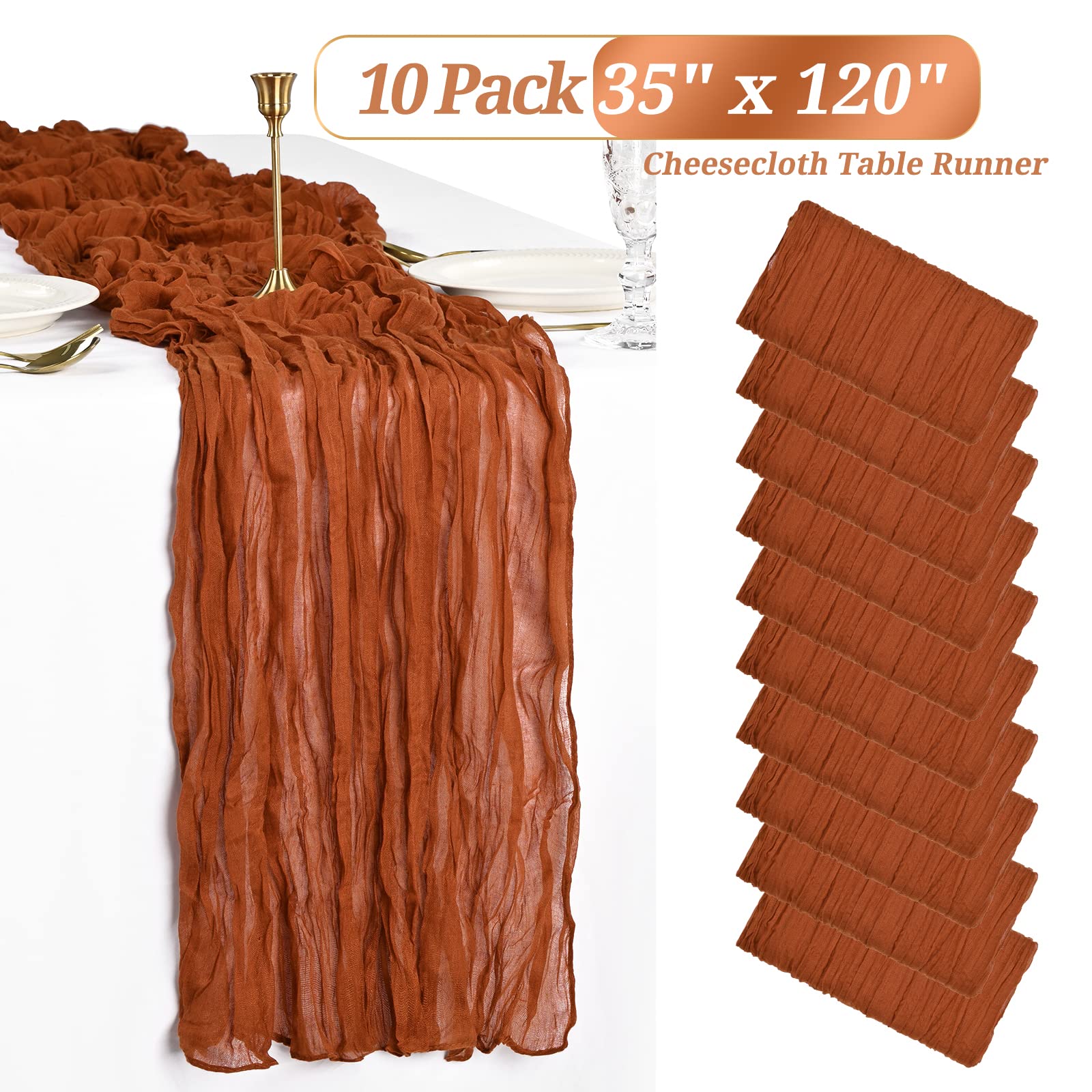 10 Pack Terracotta Cheesecloth Table Runner Gauze Table Runner 10Ft Long Semi-Sheer Table Runner Boho Or Rustic Wedding Table De