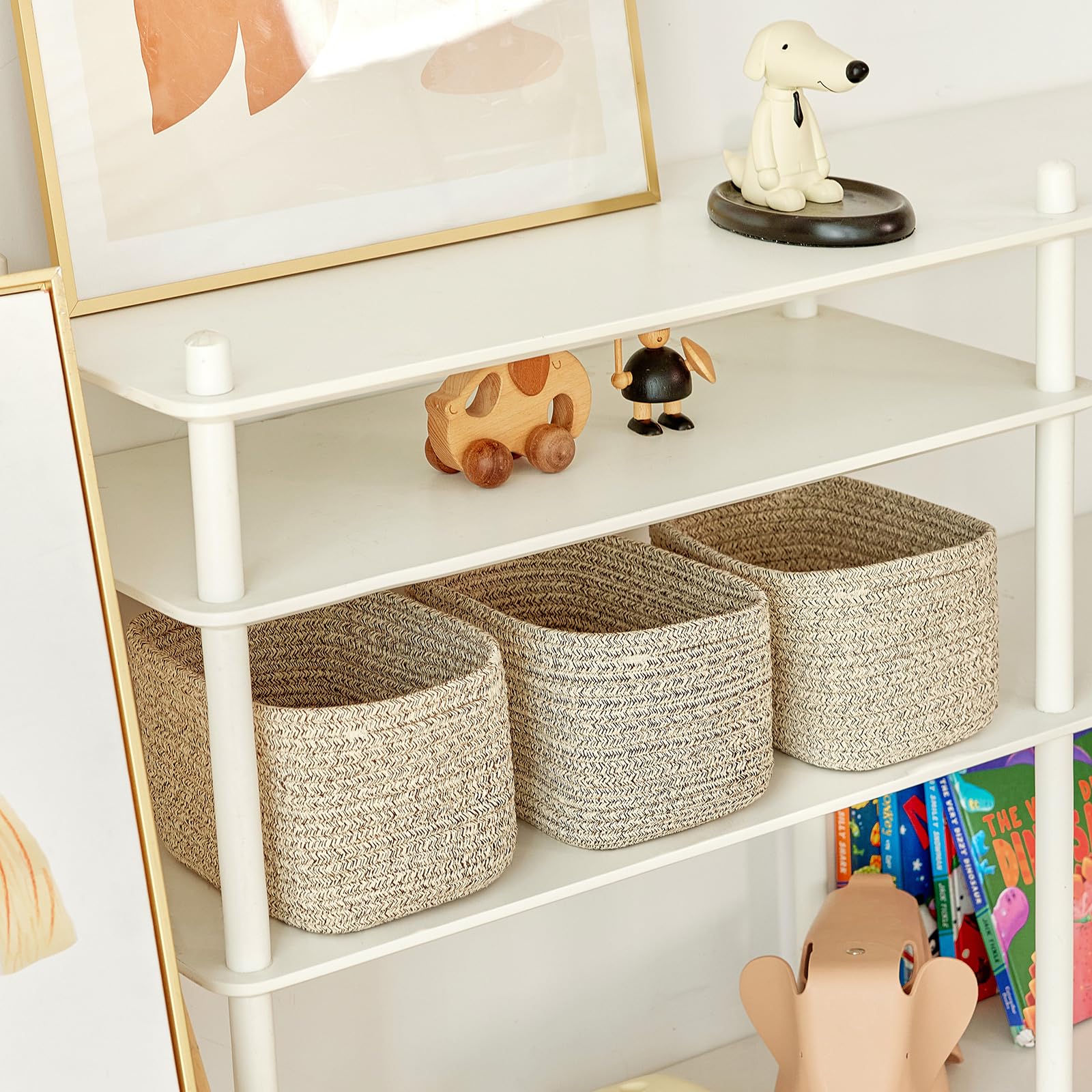 R Runka Small Cotton Rope Storage Basket Set Of 3-11''X7''X7'' Perfect Woven Baskets For Storage, Ideal Storage Baskets For Orga