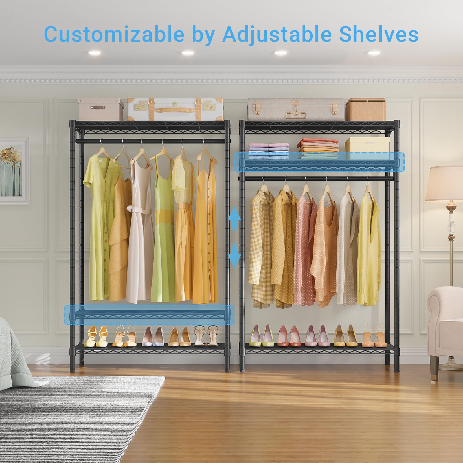 Vipek V1S Wire Garment Rack 3 Tier Heavy Duty Clothes Rack For Hanging Clothes Portable Closet With Hanging Rod Adjustable Wire