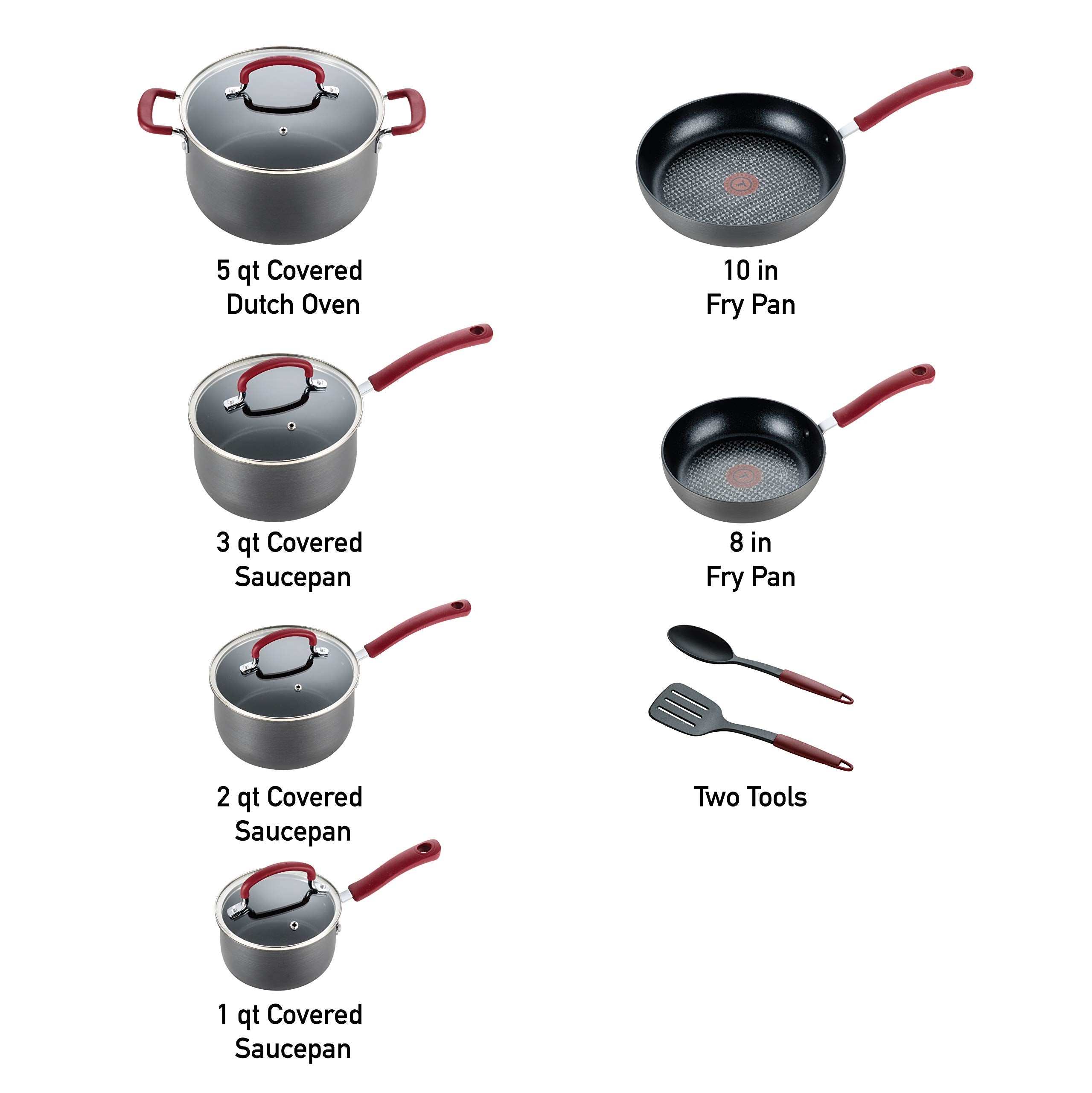 T-fal Ultimate Hard Anodized Nonstick Cookware Set 12 Piece, Oven Broiler Safe 600F, Kitchen Cooking Set w/ Fry Pans, Saucepans,