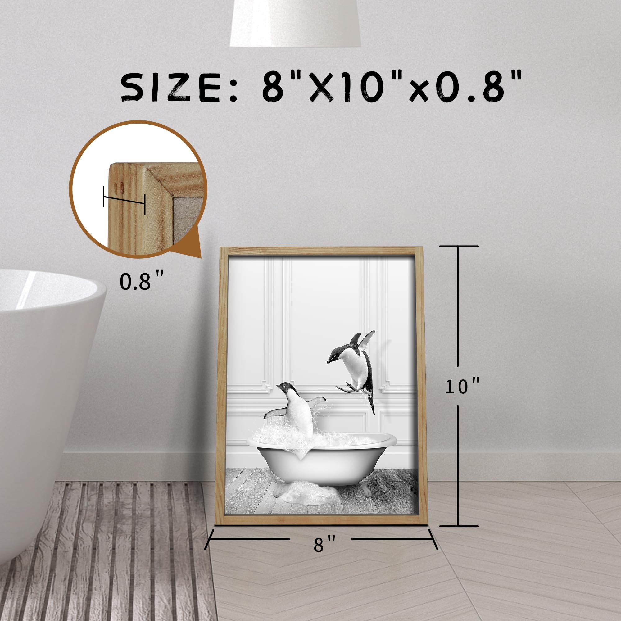 Heiple Set Of 3 Framed Bathroom Wall Art Funny Penguin, Cow & Elephant For Funny Bathroom Wall Decor Hanging Farmhouse Home Bath