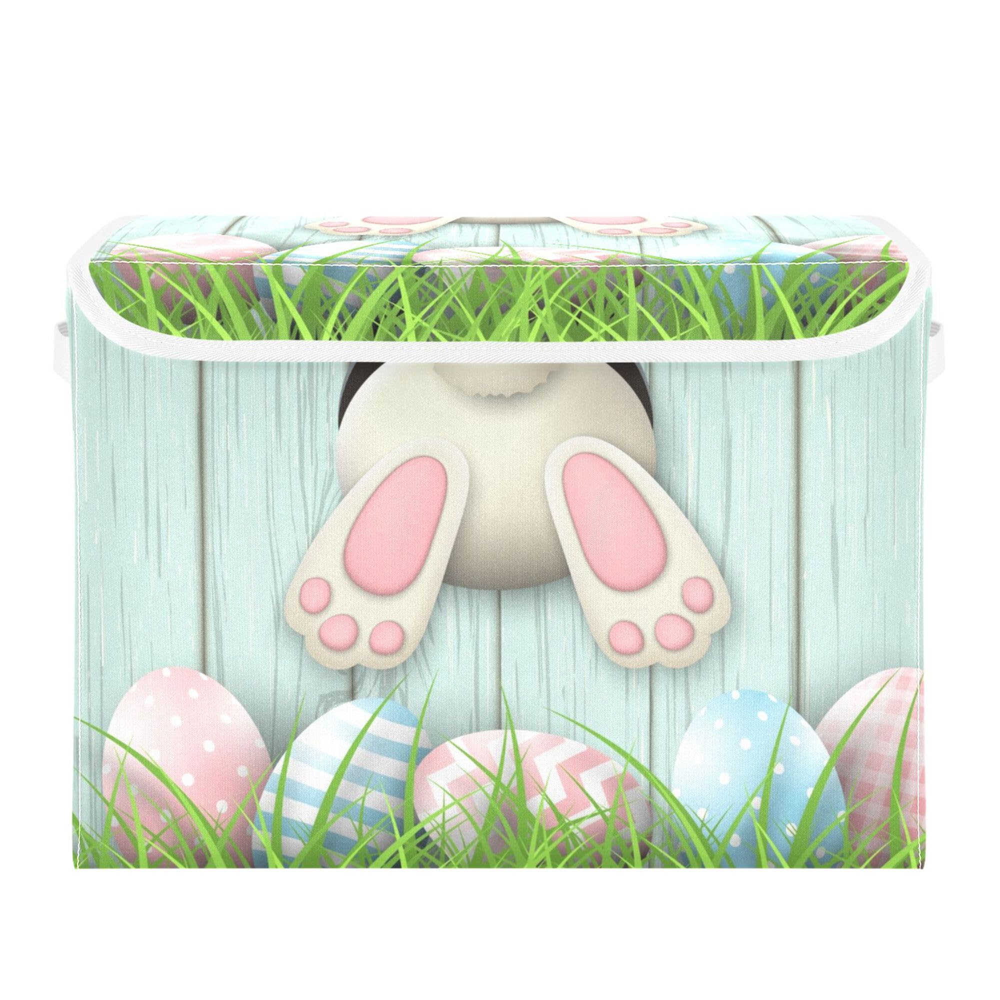 Xigua Easter Bunny Storage Bins With Lids And Carrying Handle,Foldable Storage Boxes Organizer Containers Baskets Cube With Cove
