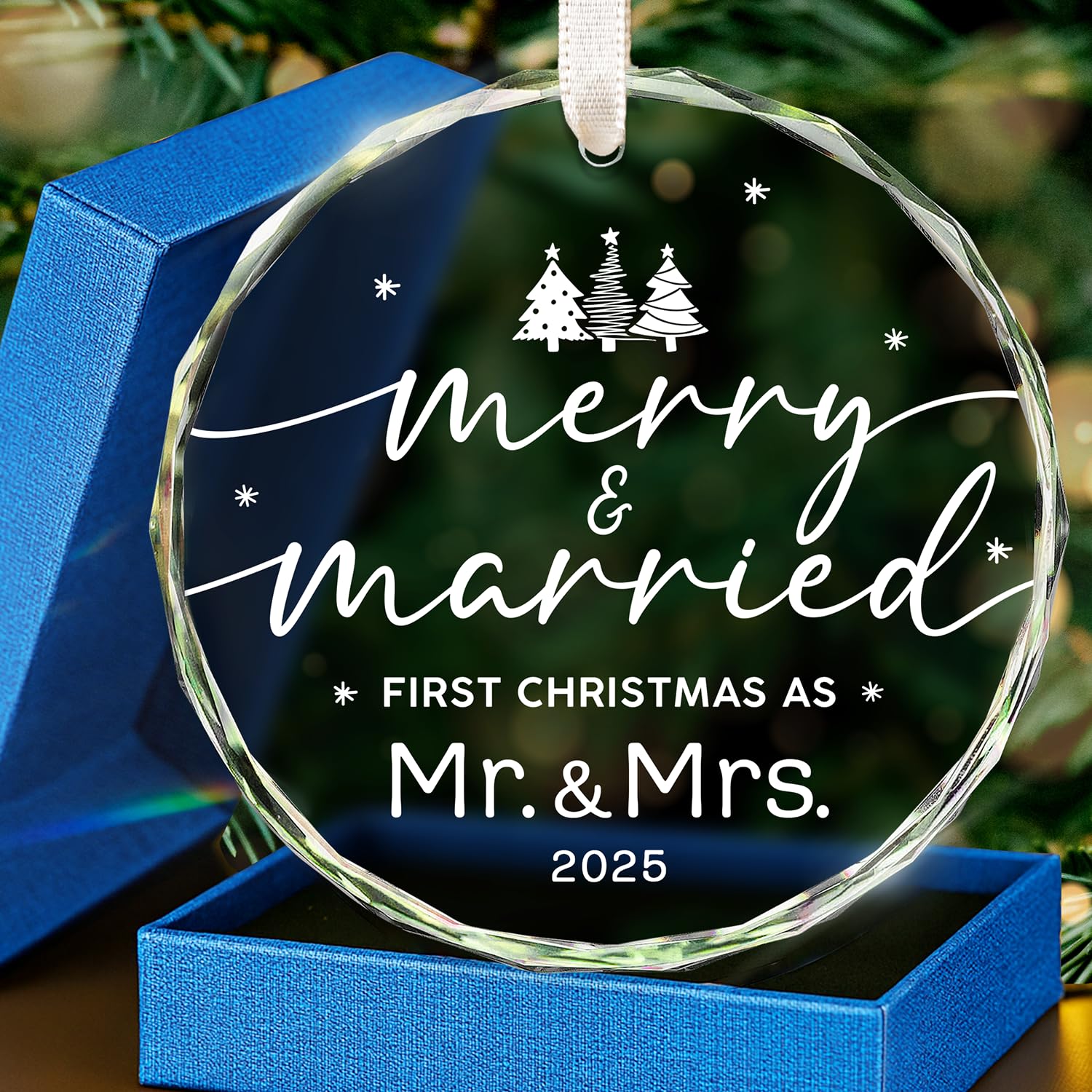 HEXMOZ Wedding Gifts for Couples 2025 - First Christmas Married Glass Ornament, Mr and Mrs Gifts, Wedding Ideas for Newly Wed, J