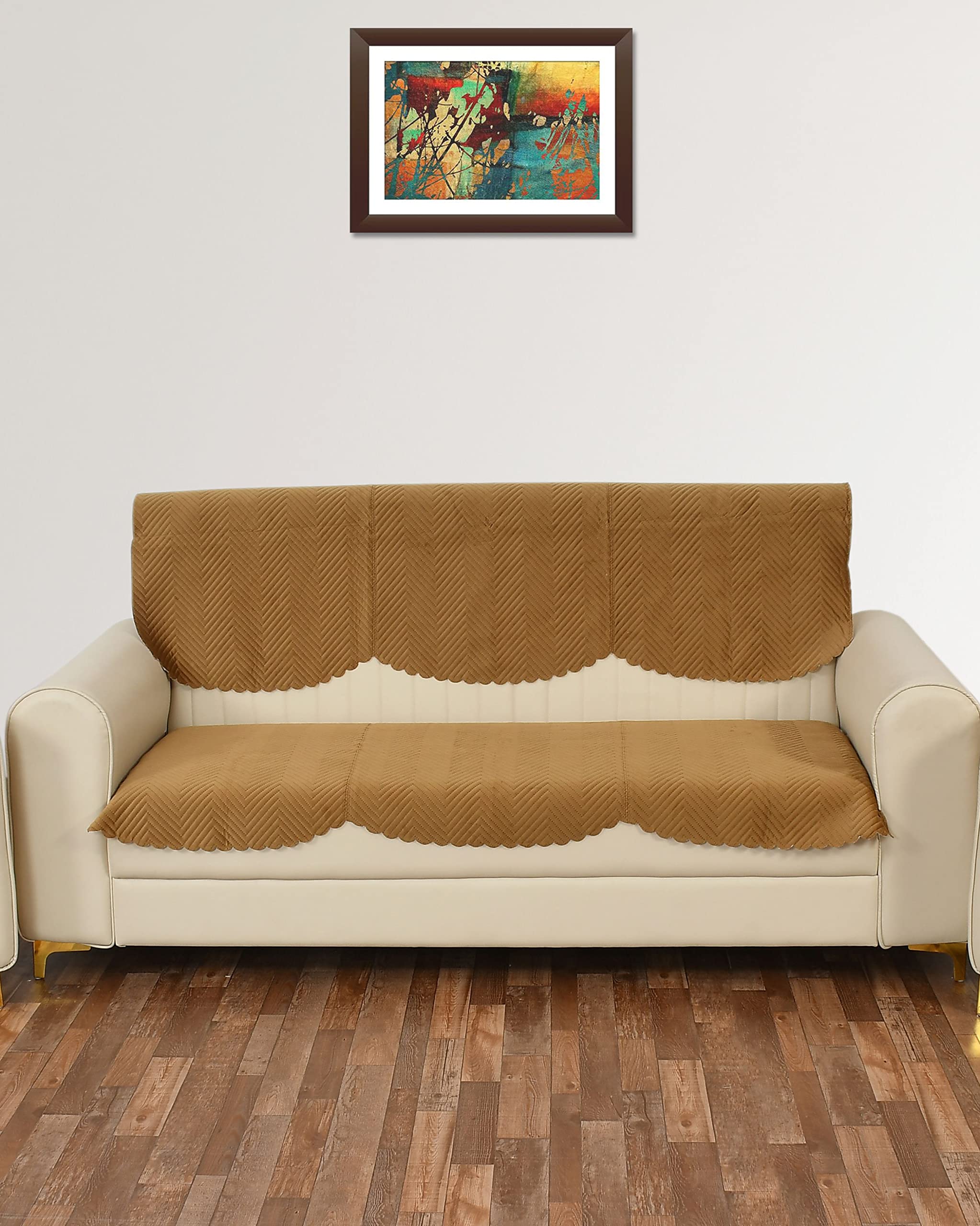 Yellow Weaves Velvet 3 Seater Quilted Sofa Cover And Chair Cover, Seat & Back Cover, Color - Brown
