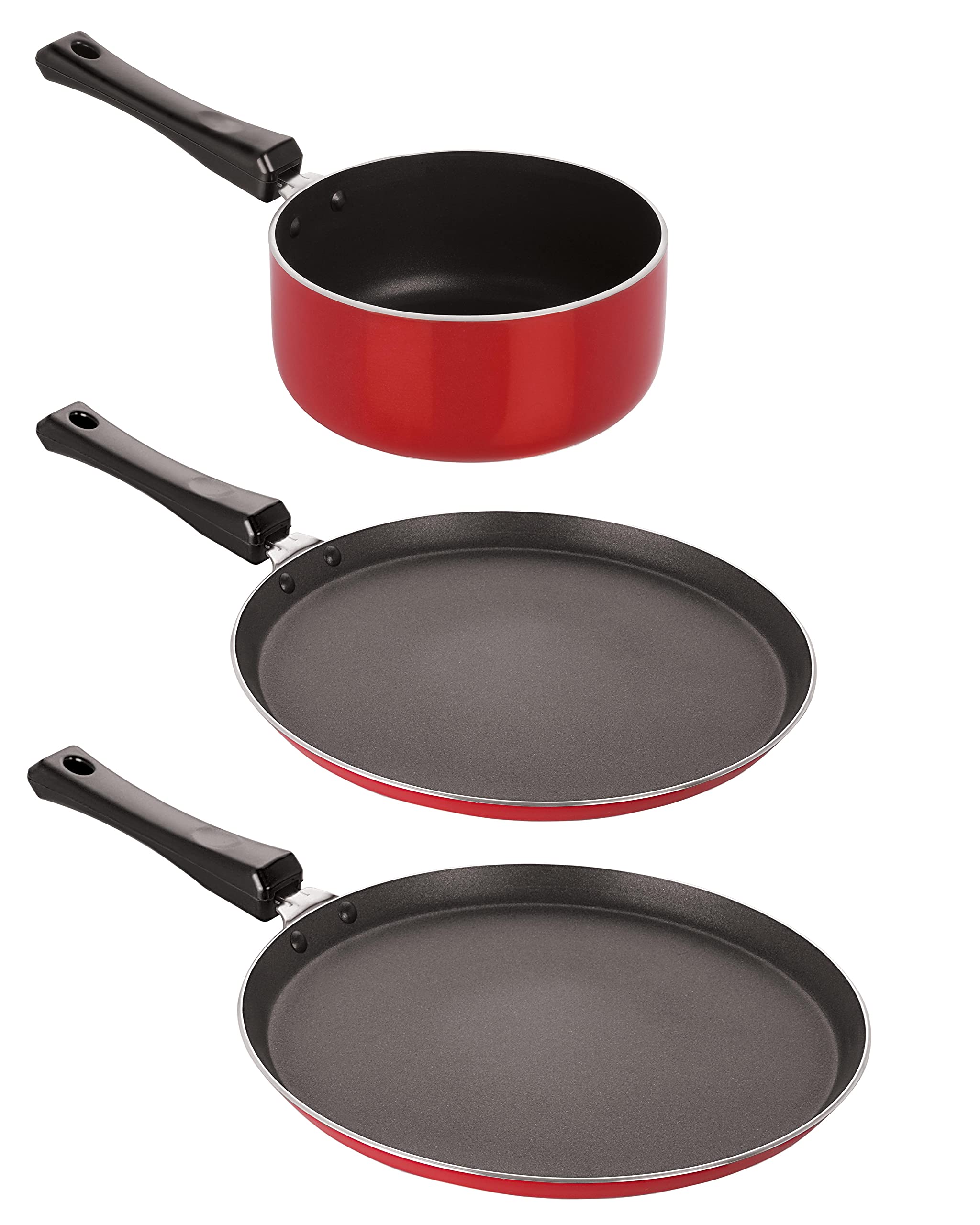 Nirlon NonStick Aluminium Cookware Set, 6Pieces, Red & Black