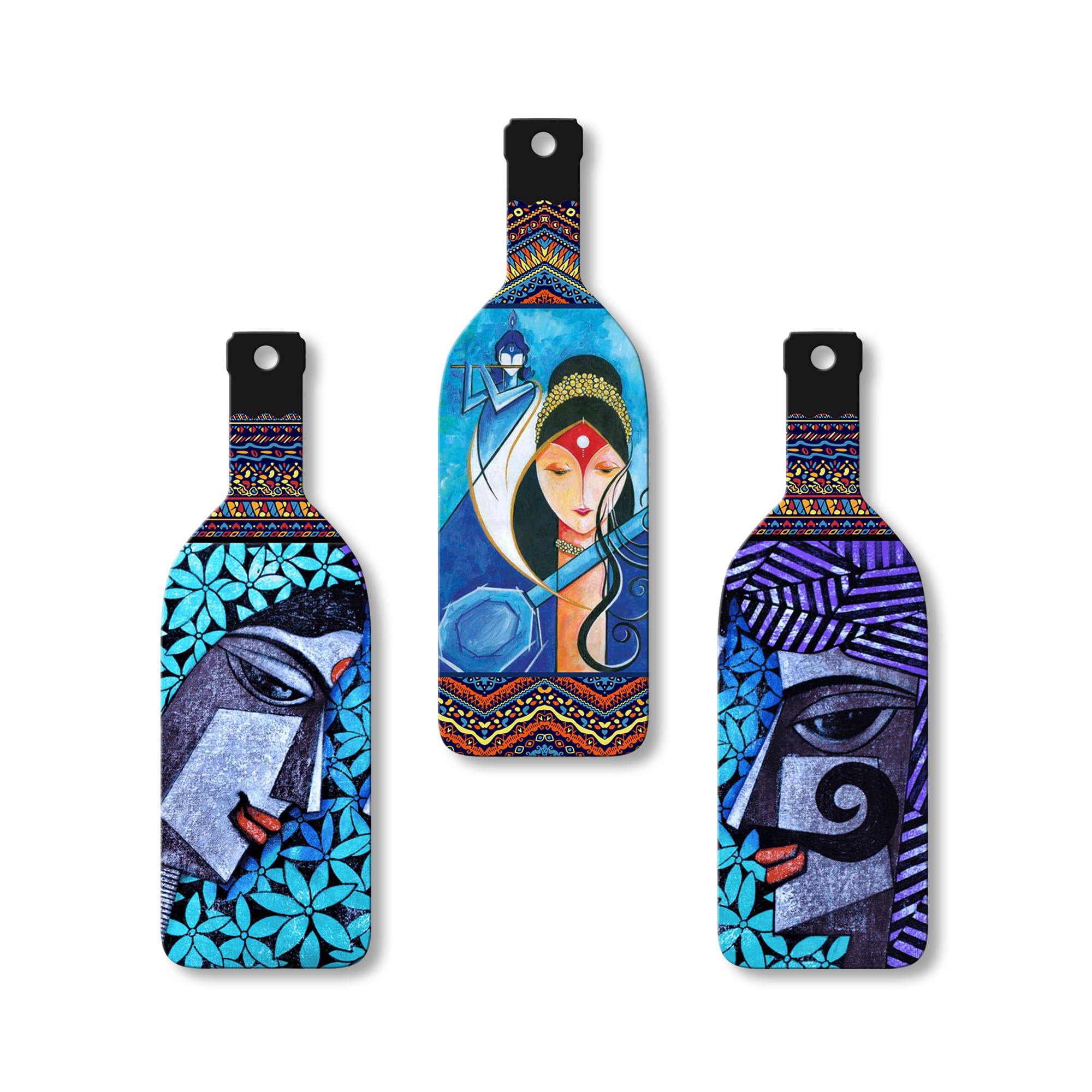 Artvibes Abstract Art Radha Krishna Decor Bottle Shaped Wooden Wall Hanging | Spiritual Decor Items | Wall Art Paintings | Wall 
