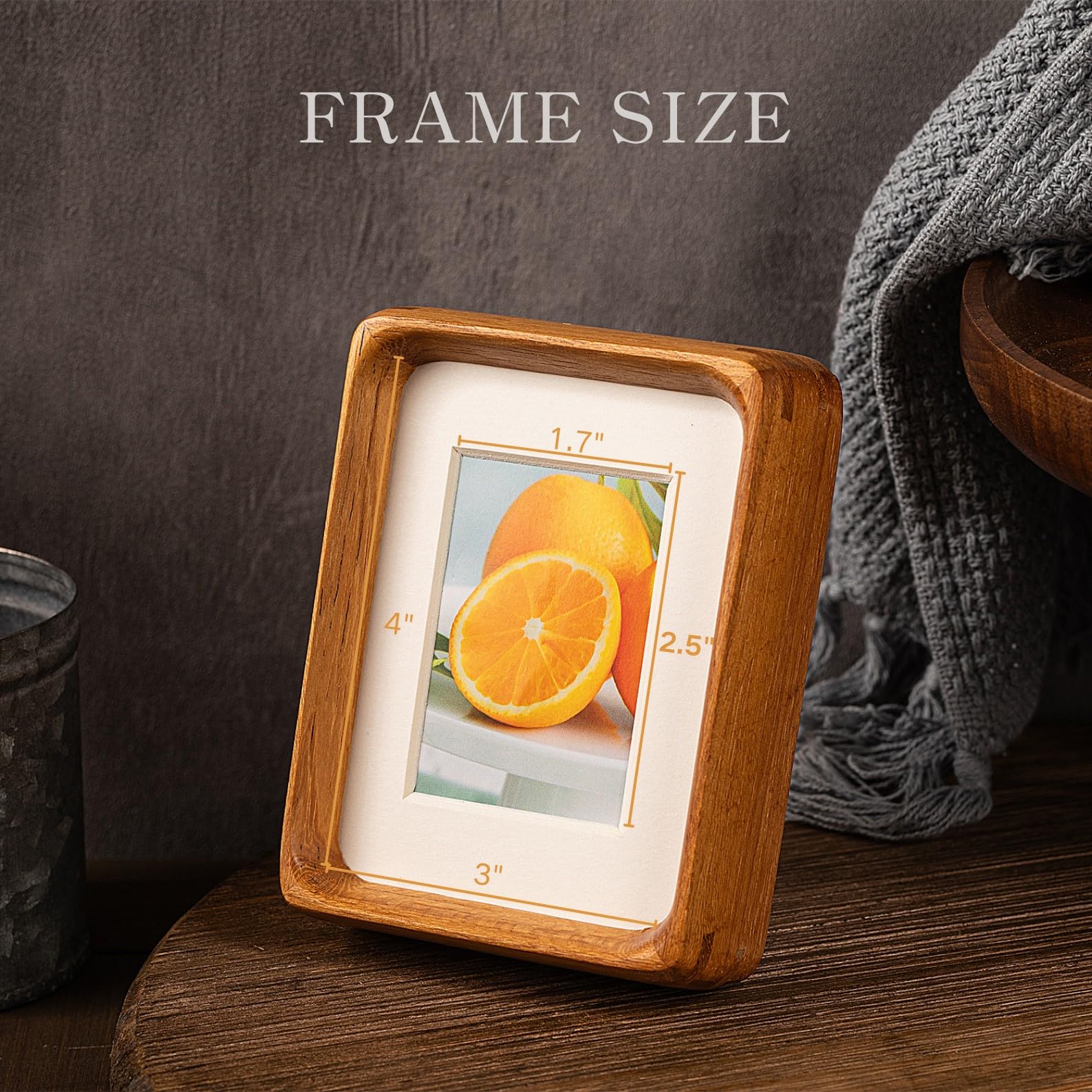 Youncewooder 3x4 Picture Frame with 2x3 Mat - Solid Teak Wood small Cute Frame, Wall & Tabletop Display for Family Photos & Wedd