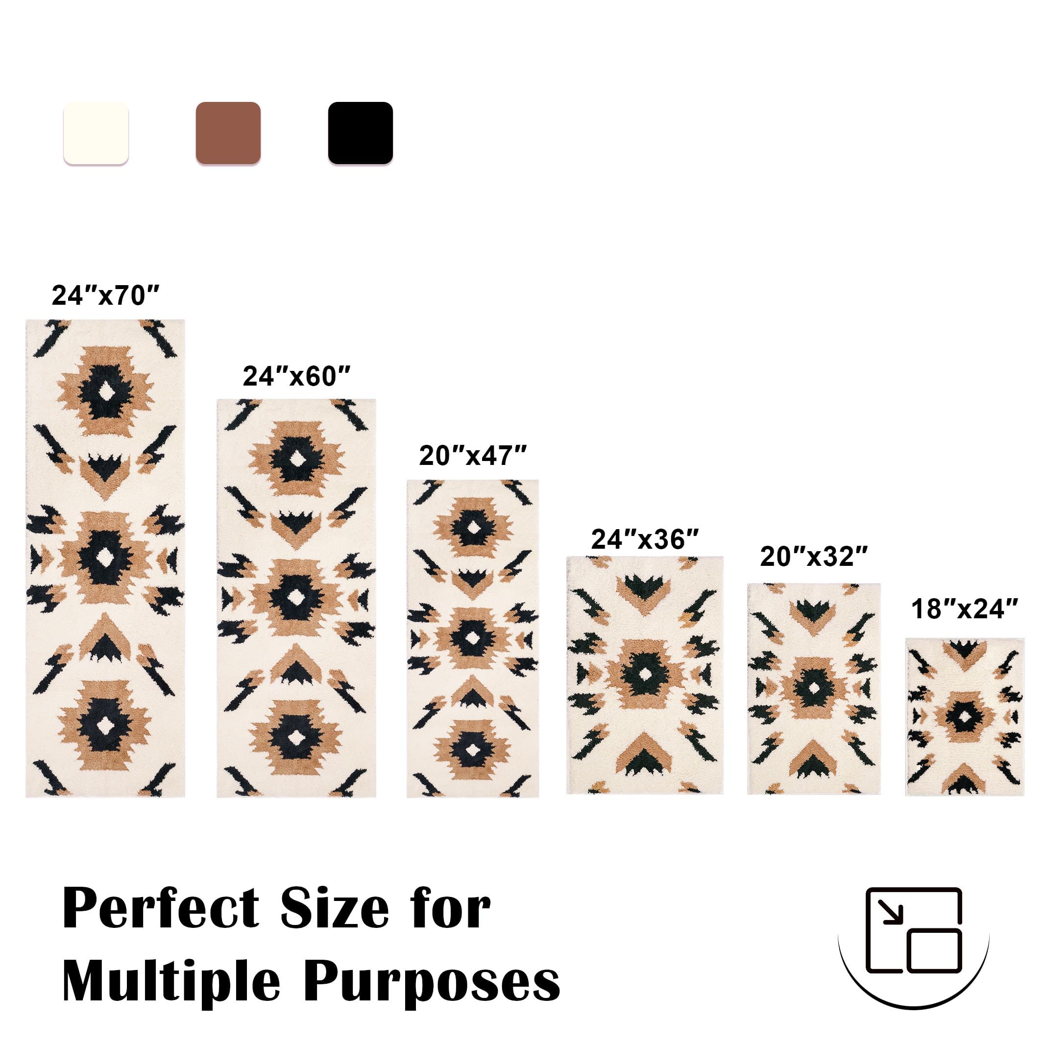 Tyrot Boho Small Bathroom Rugs Non Slip Washable Western Aztec Bath Mats Rugs For Bathroom Floor Fluffy Plush Soft Absorbent Far