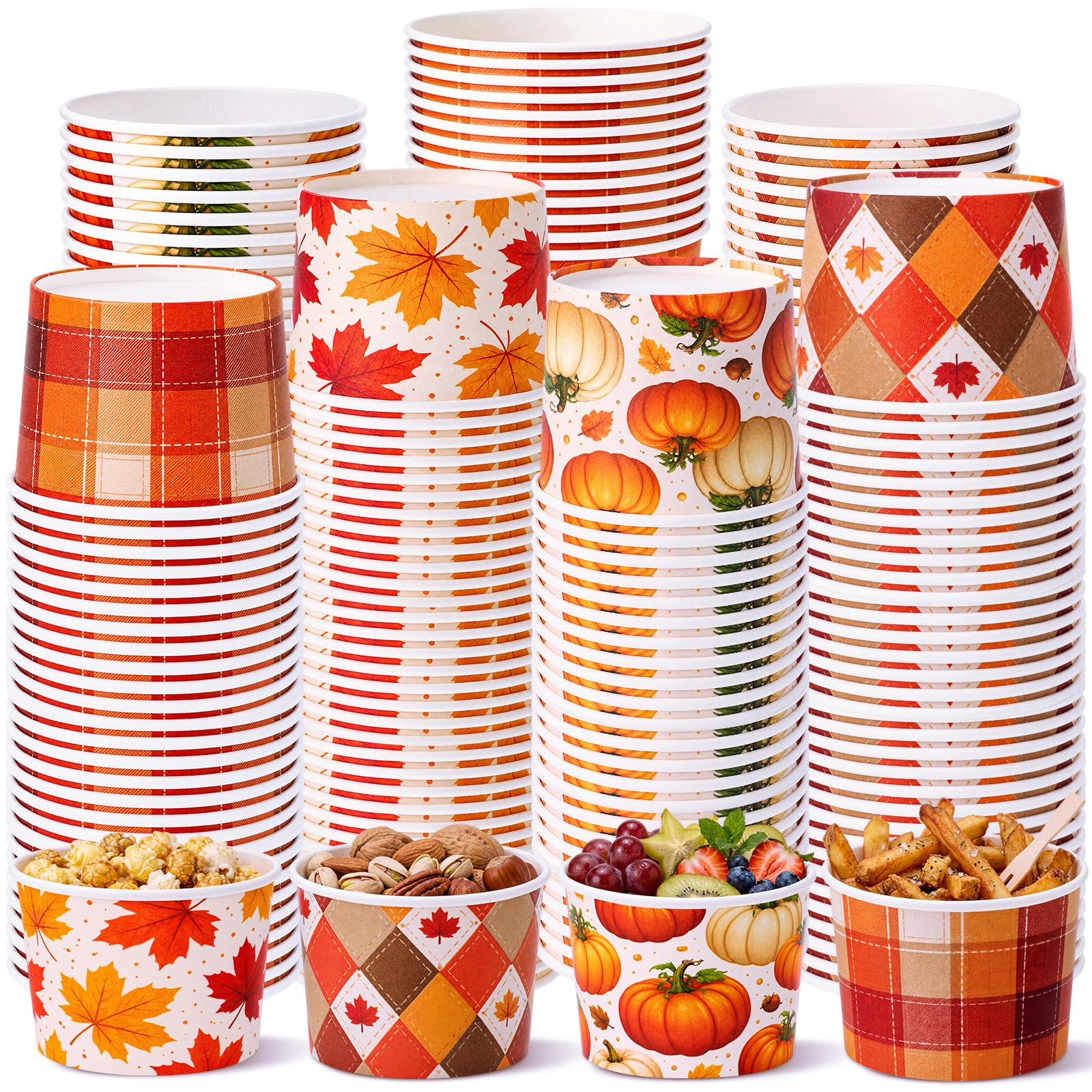 Newtay 100 Pcs Fall Snack Cups 9oz Autumn Pumpkin Disposable Paper Bowls