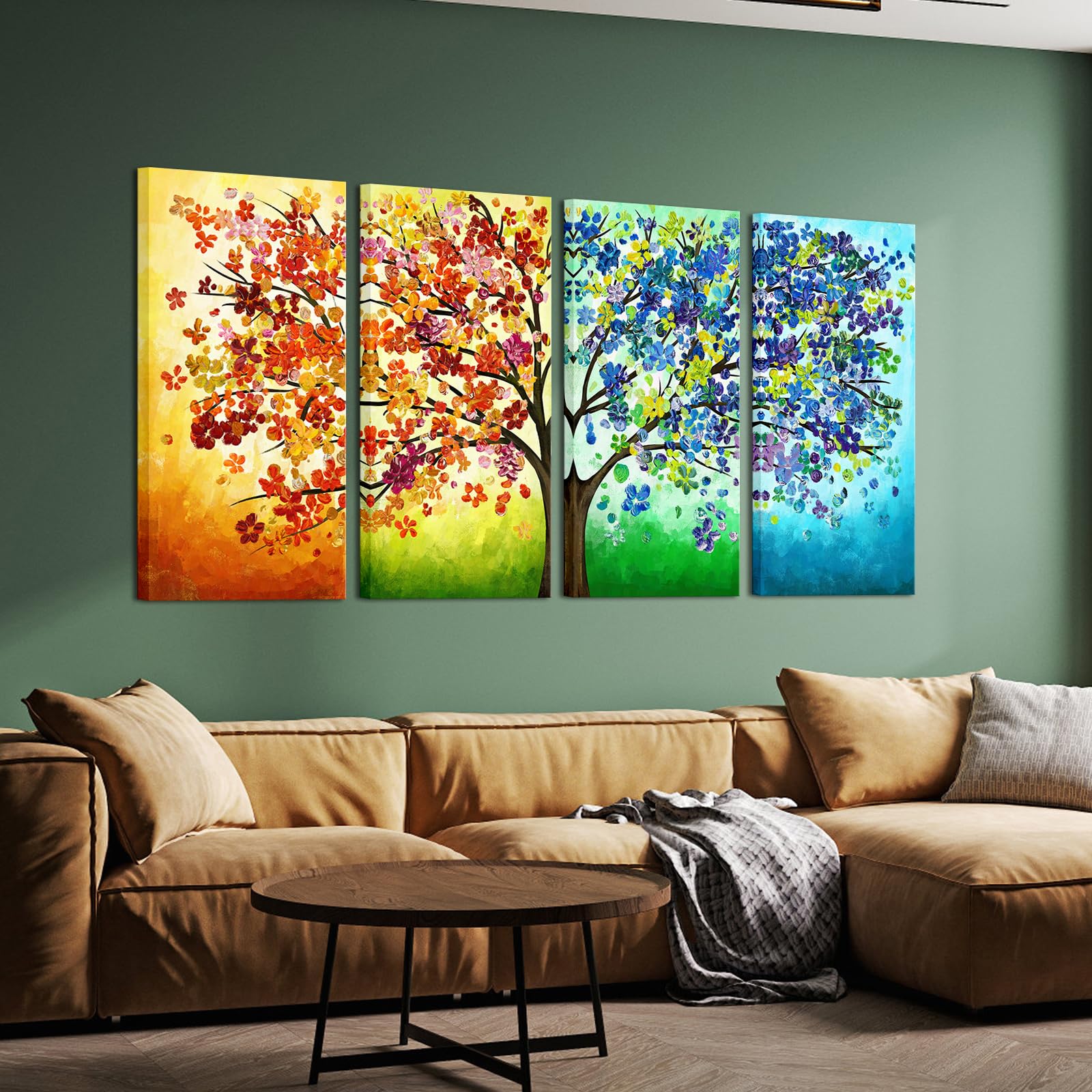 Kreative Arts 4 Seasons Colorful Lucky Tree Painting Canvas Wall Art Abstract Contemporary Oil Paintings Giclee Prints For Livin