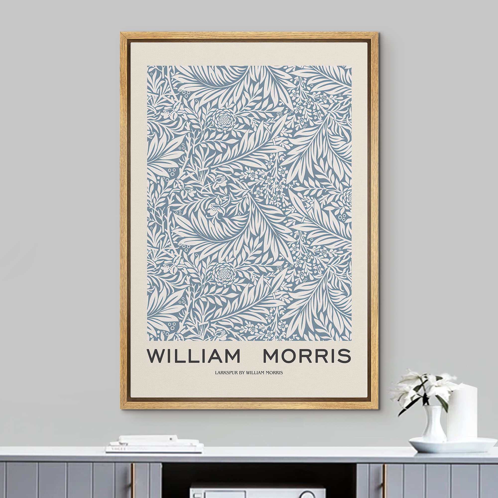 Idea4Wall Framed Canvas Print Wall Art Larkspur Floral Flower Pattern By William Morris Historic Cultural Illustrations Fine Art