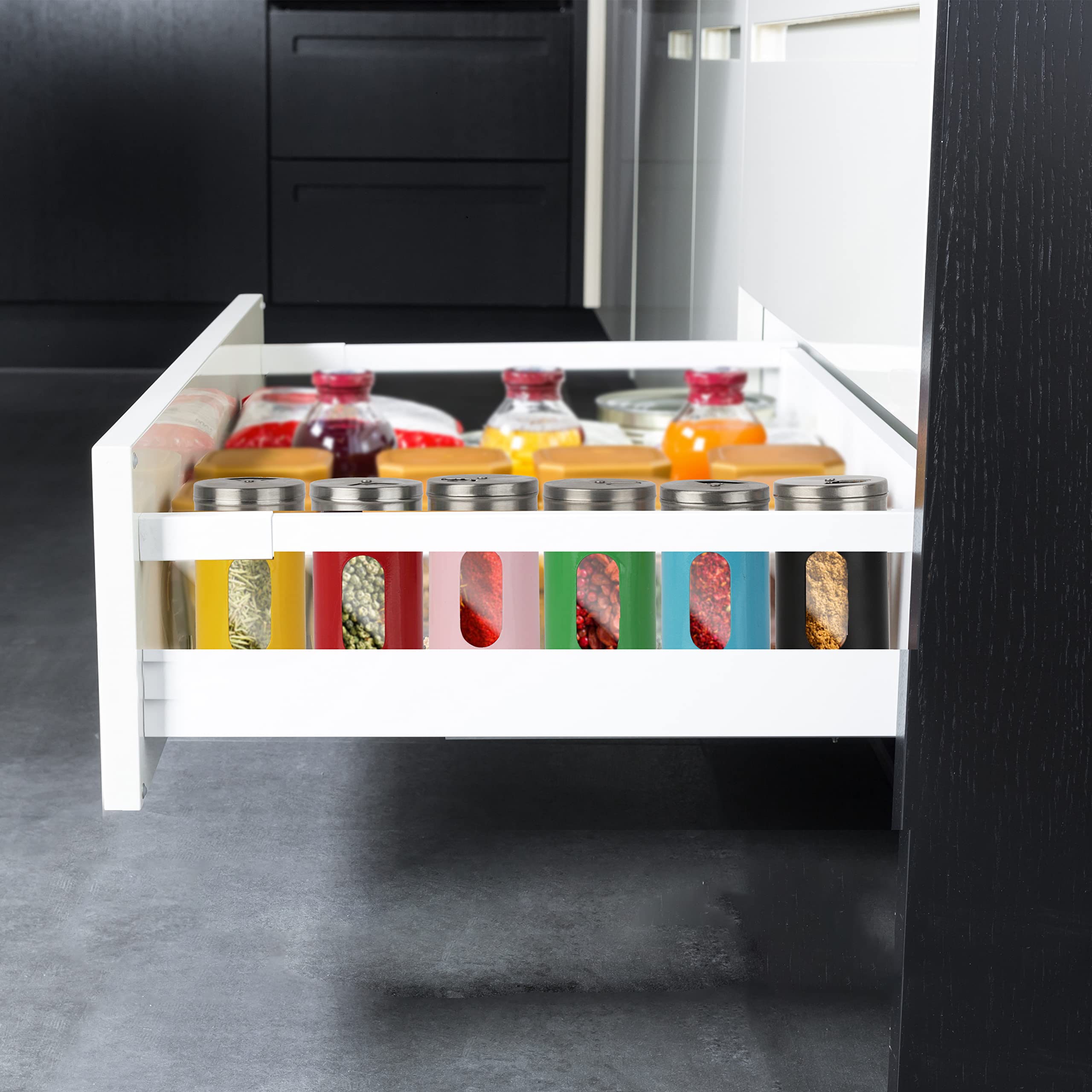 Black Salt Pepper Shakers Retro Spice Jars Glass - Set Of 2