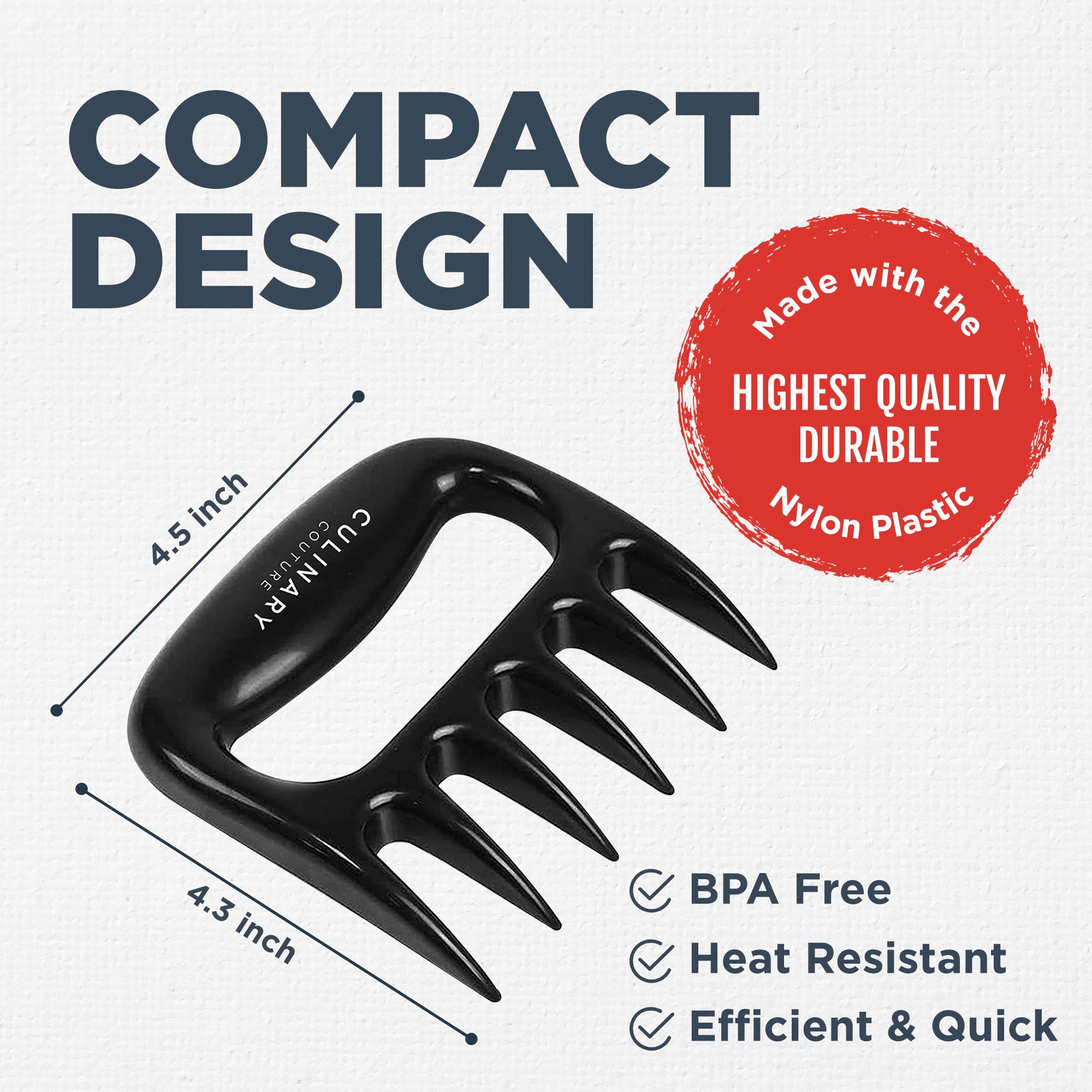 Culinary Couture Black Meat Shredder Claws - Bear Claws For Shredding Meat - Claws For Pulled Pork, Chicken Shredder Tool - Perf
