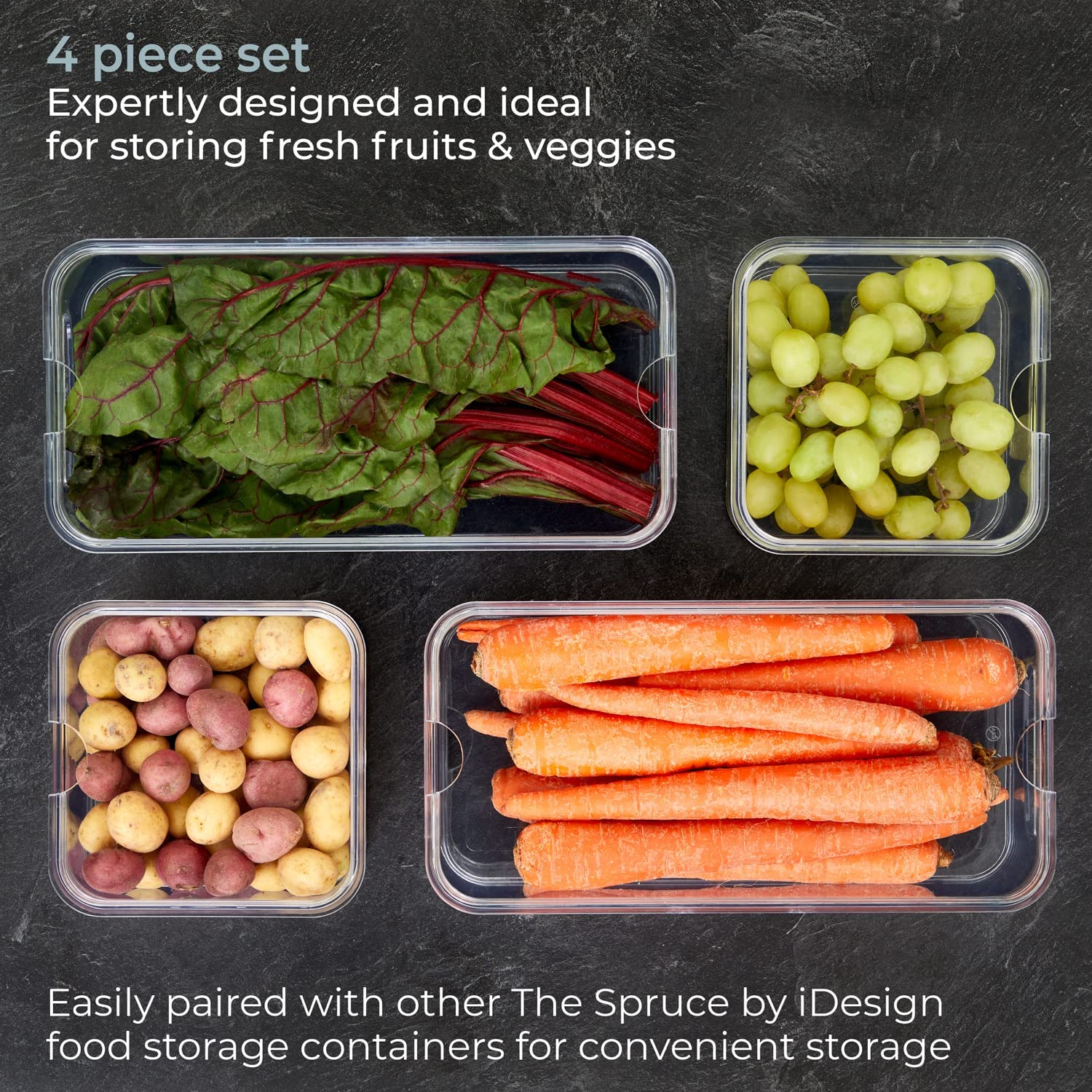 iDesign The Spruce 4-Piece Plastic Refrigerator Organizer Bin Set with Lids  Clear/White