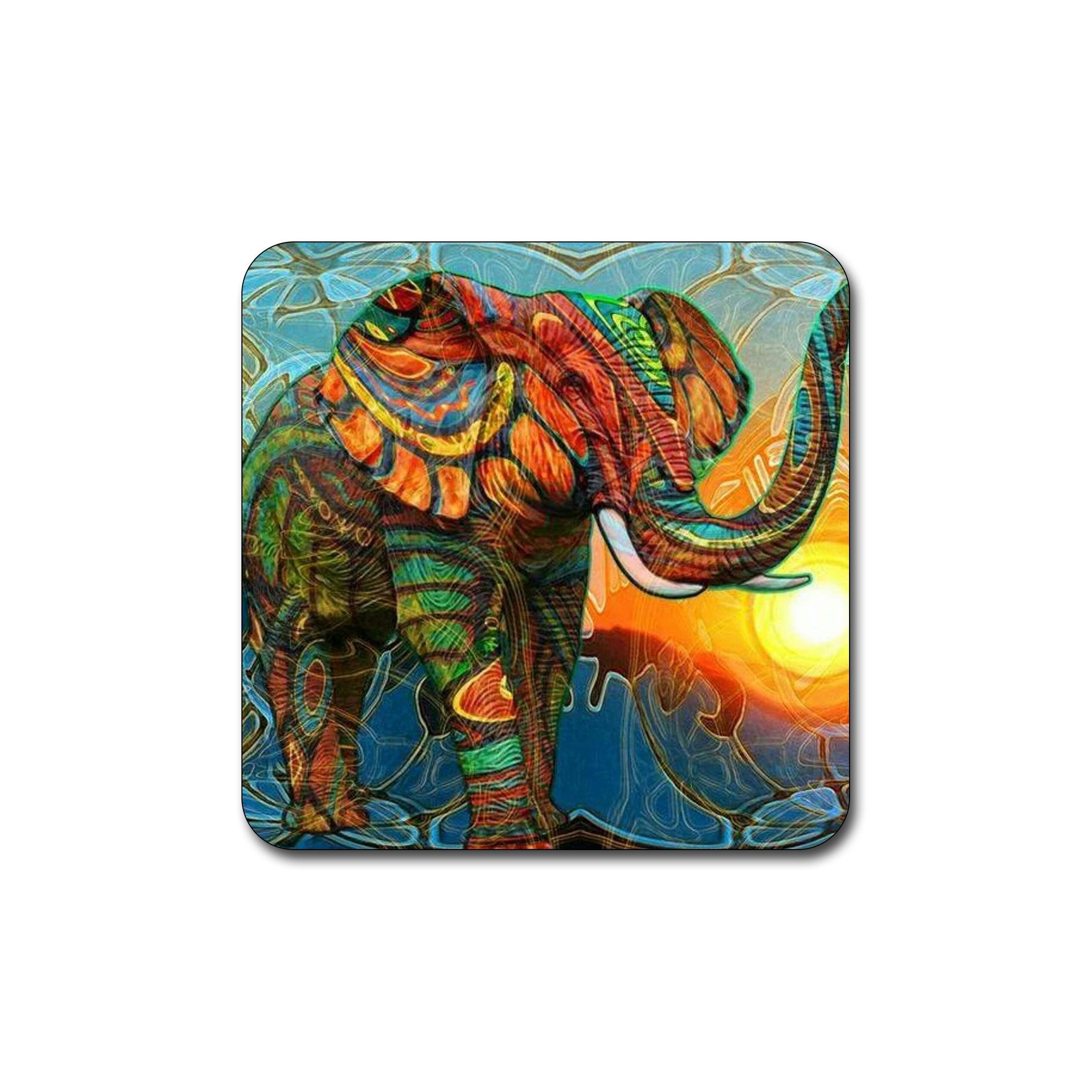 Elephant Pattern Square Coaster Set - Made Of Recycled Rubber - Set Of 4