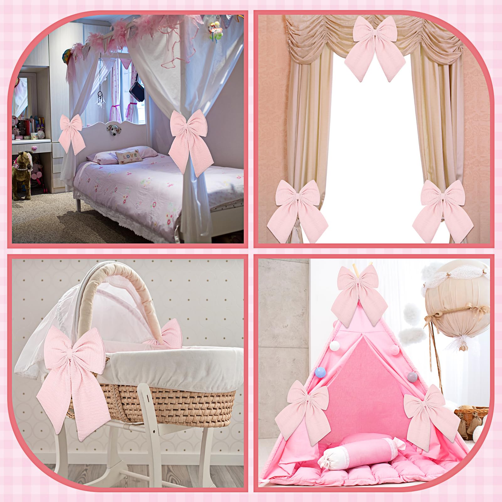 Riceshoot 2 Pcs Large Crib Bows 11 x 16 inch Coquette Bow Decorations for Nursery Crib Canopy Bed Large Bow Room Nursery Decor I