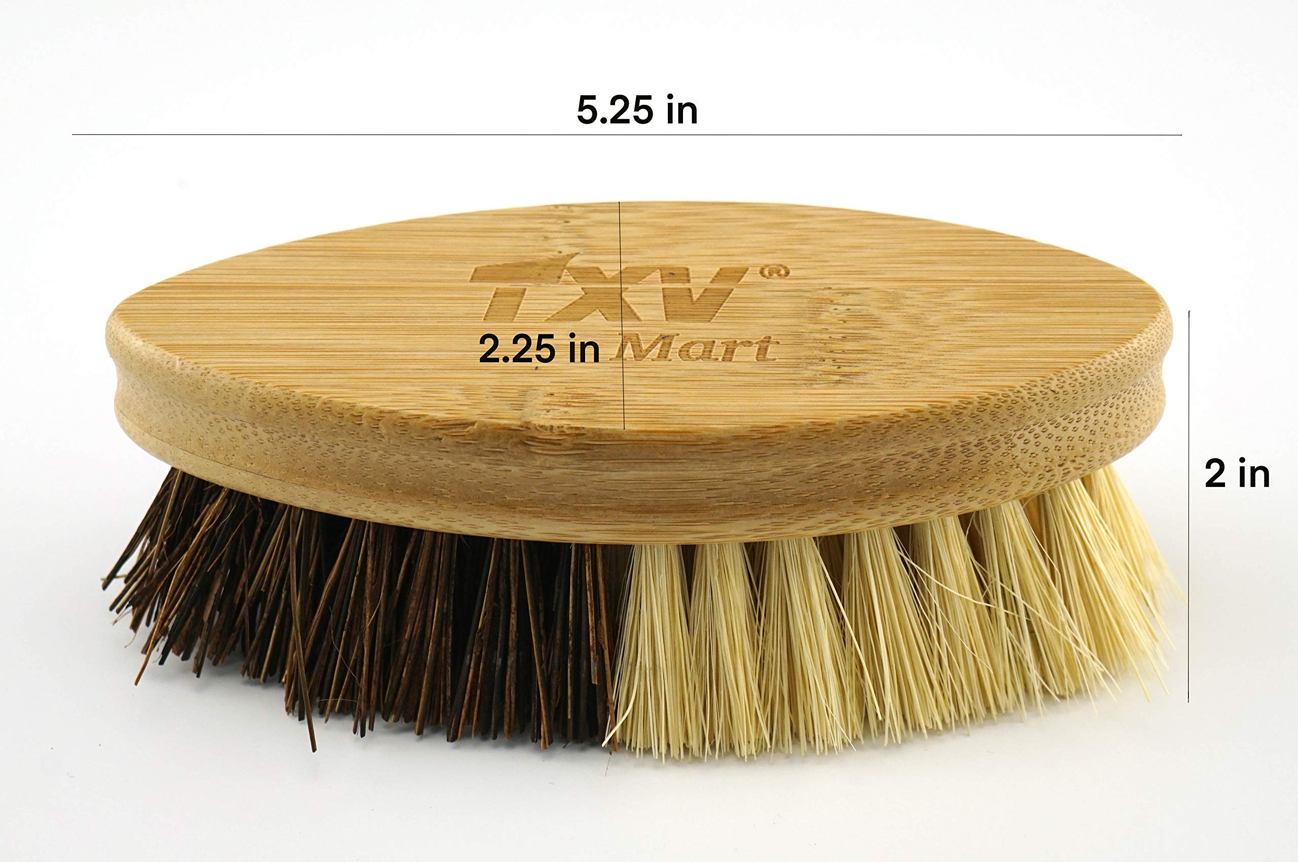 Txv Mart Natural Bamboo Fruits And Vegetable Brush Scrubber With Coconut Fibre And Sisal Bristles | Multi Purpose Bamboo Cleanin