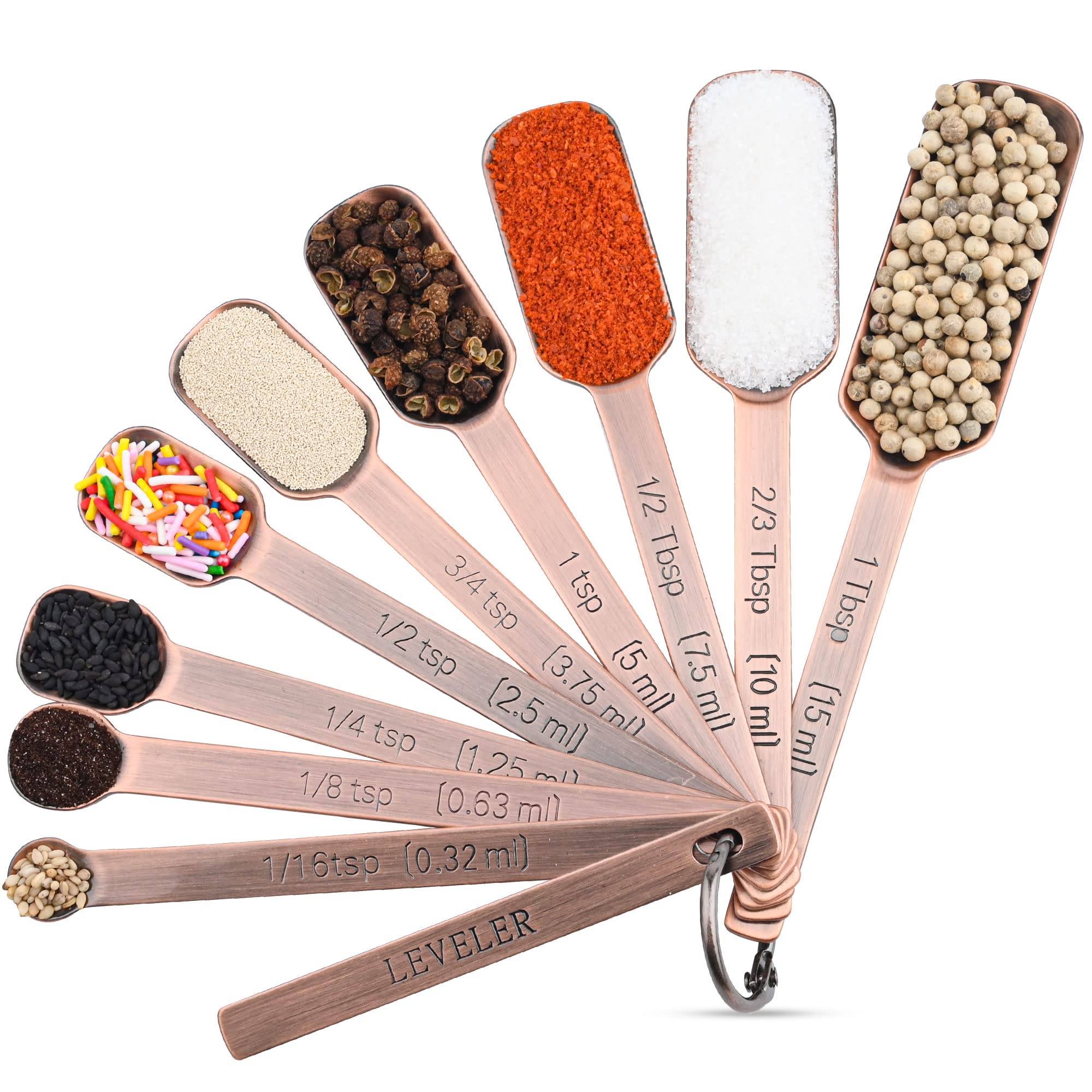 Smithcraft Measuring Spoons Set, Metal Measuring Spoons, Copper Measuring Spoons Set Of 9 With Leveler, Stainless Steel Measurin