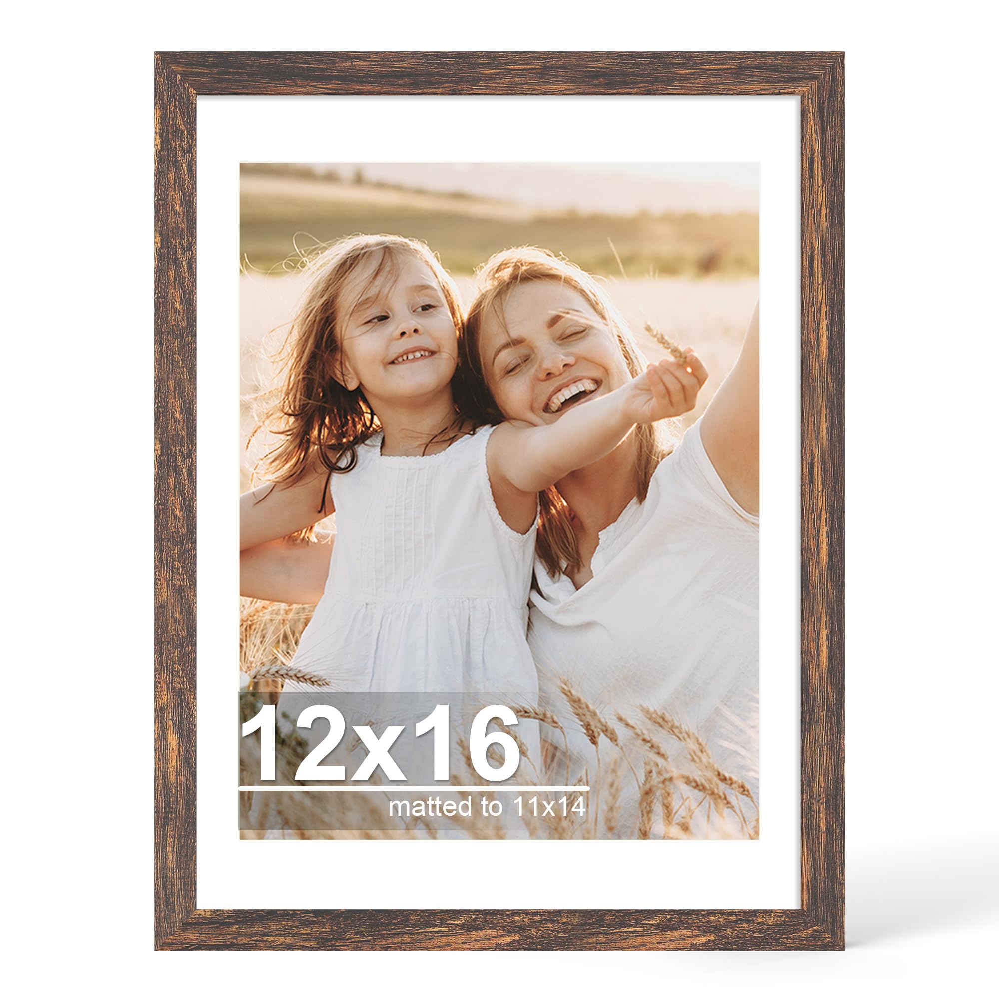 Hongkee 12x16 Picture Frame with Glass, Display Picture 11x14 with Mat or 12x16 Without Mat, 11 by 14 Photo Wooden Frames for Wa