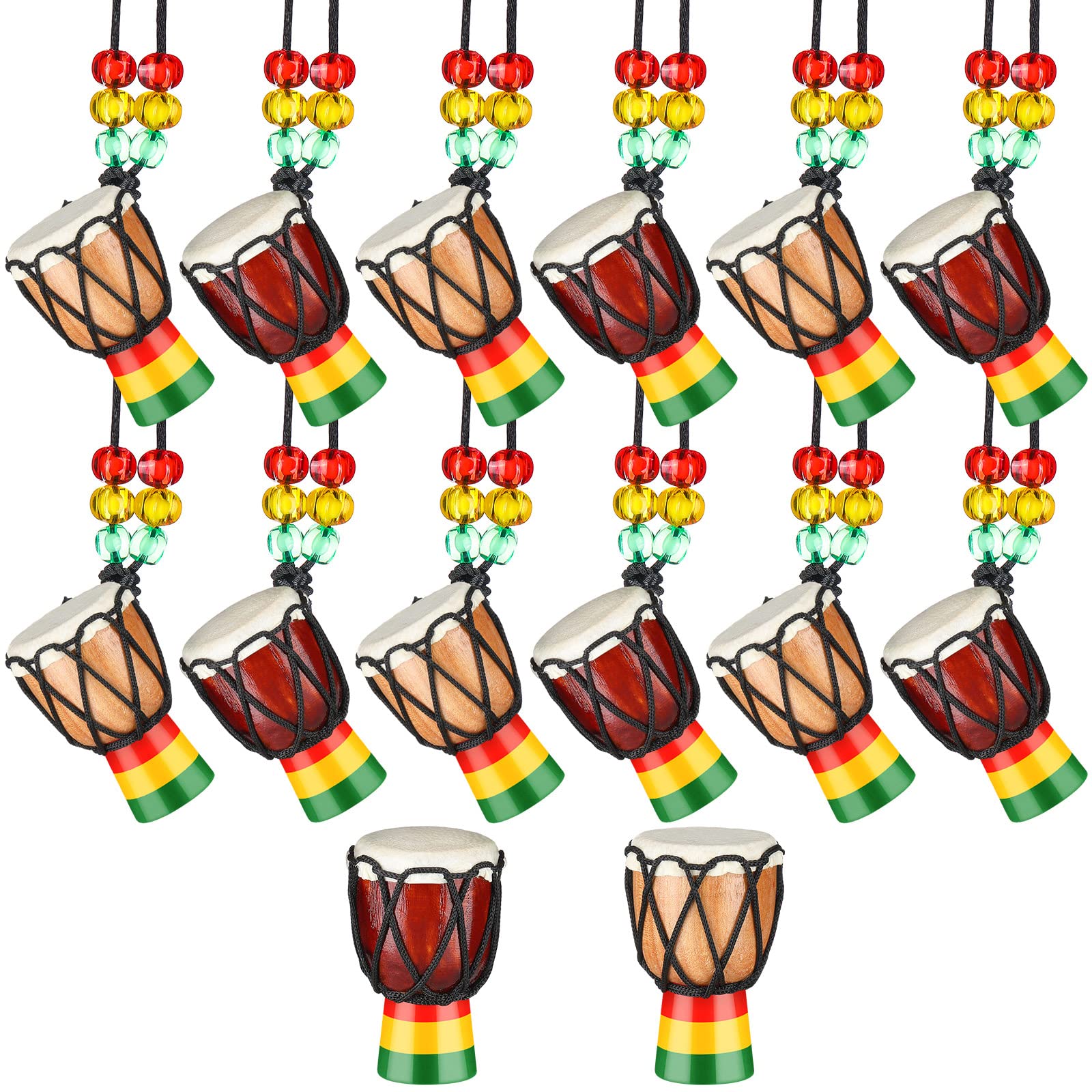 Kigeli 14 Pcs Instrument Necklaces Djembe Drum Mini Pendant Wooden Classic African Bongos Percussion Jewelry Necklace for Drum C