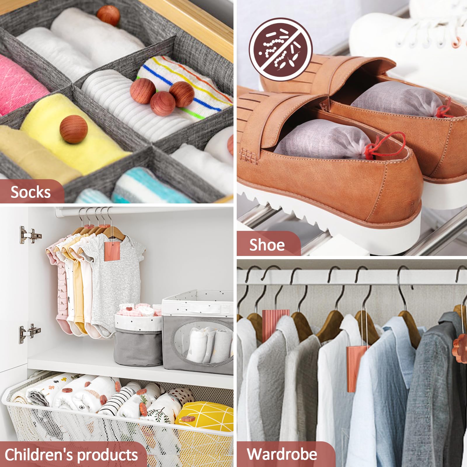 Woodever Cedar Blocks for Clothes Storage, 56 Pcs Fresh Scented Sachets with Hooks, Ideal for Closets and Drawers
