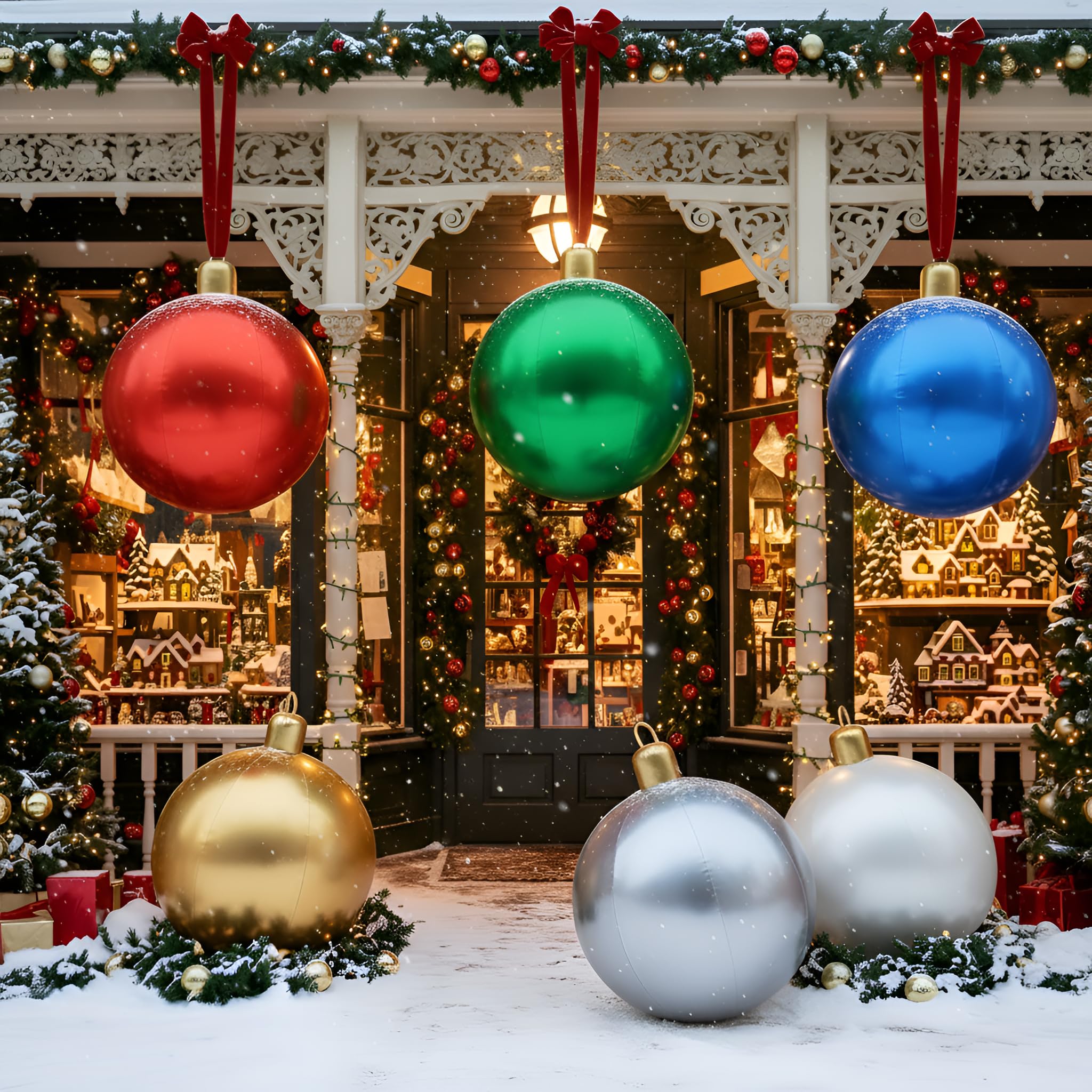 Jetec 6 Pcs 17  Christmas Inflatable Ball Ornament with Glitter Cloth Cover, Large PVC Xmas Blow Up Ornaments Holiday Blow Ball 